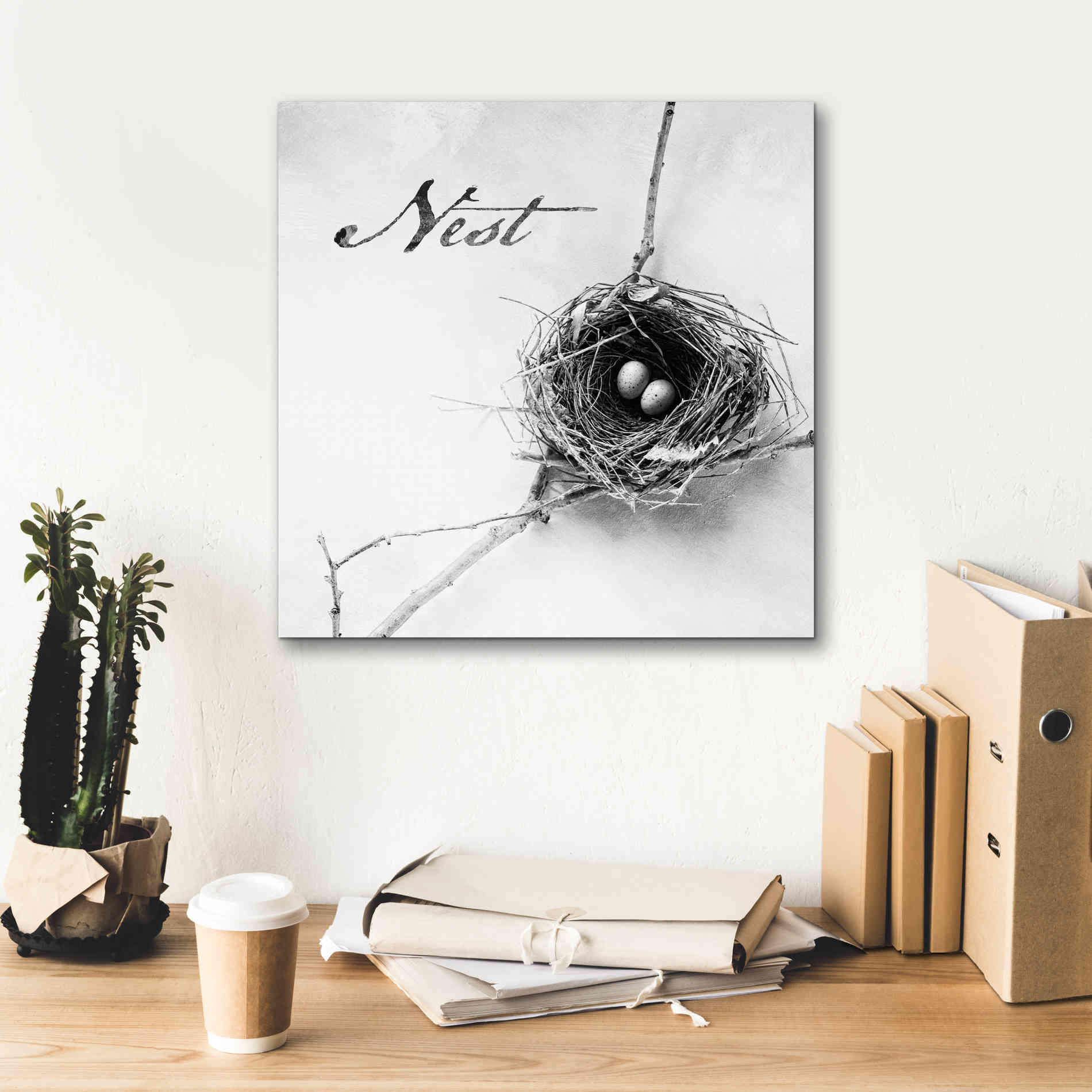 'Nest and Branch IV - Nest B&W' by Debra Van Swearingen, Canvas Wall Art,18 x 18