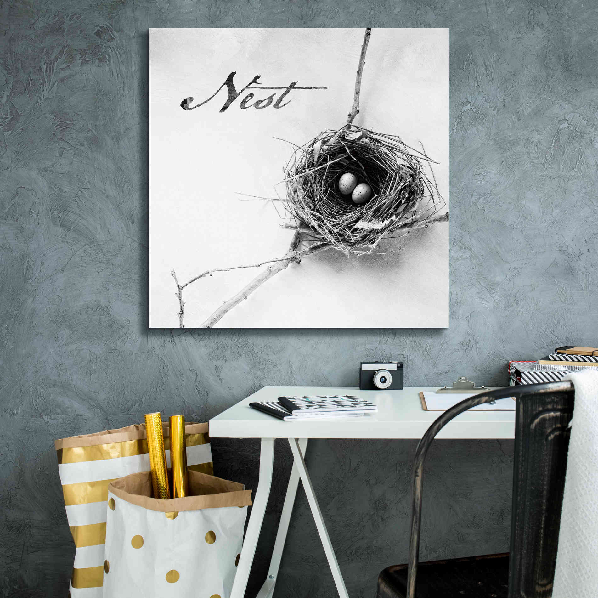'Nest and Branch IV - Nest B&W' by Debra Van Swearingen, Canvas Wall Art,26 x 26