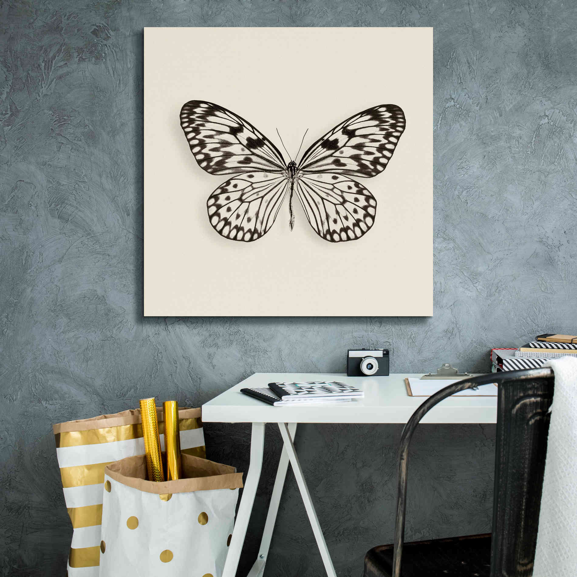 'Butterfly V B&W' by Debra Van Swearingen, Canvas Wall Art,26 x 26