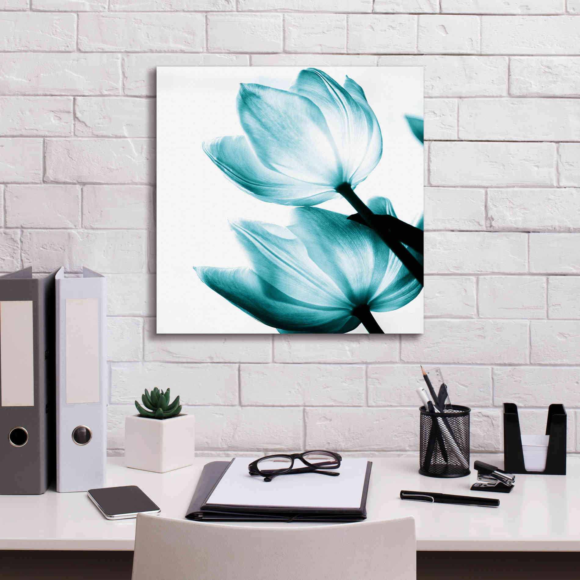 'Translucent Tulips II Teal' by Debra Van Swearingen, Canvas Wall Art,18 x 18