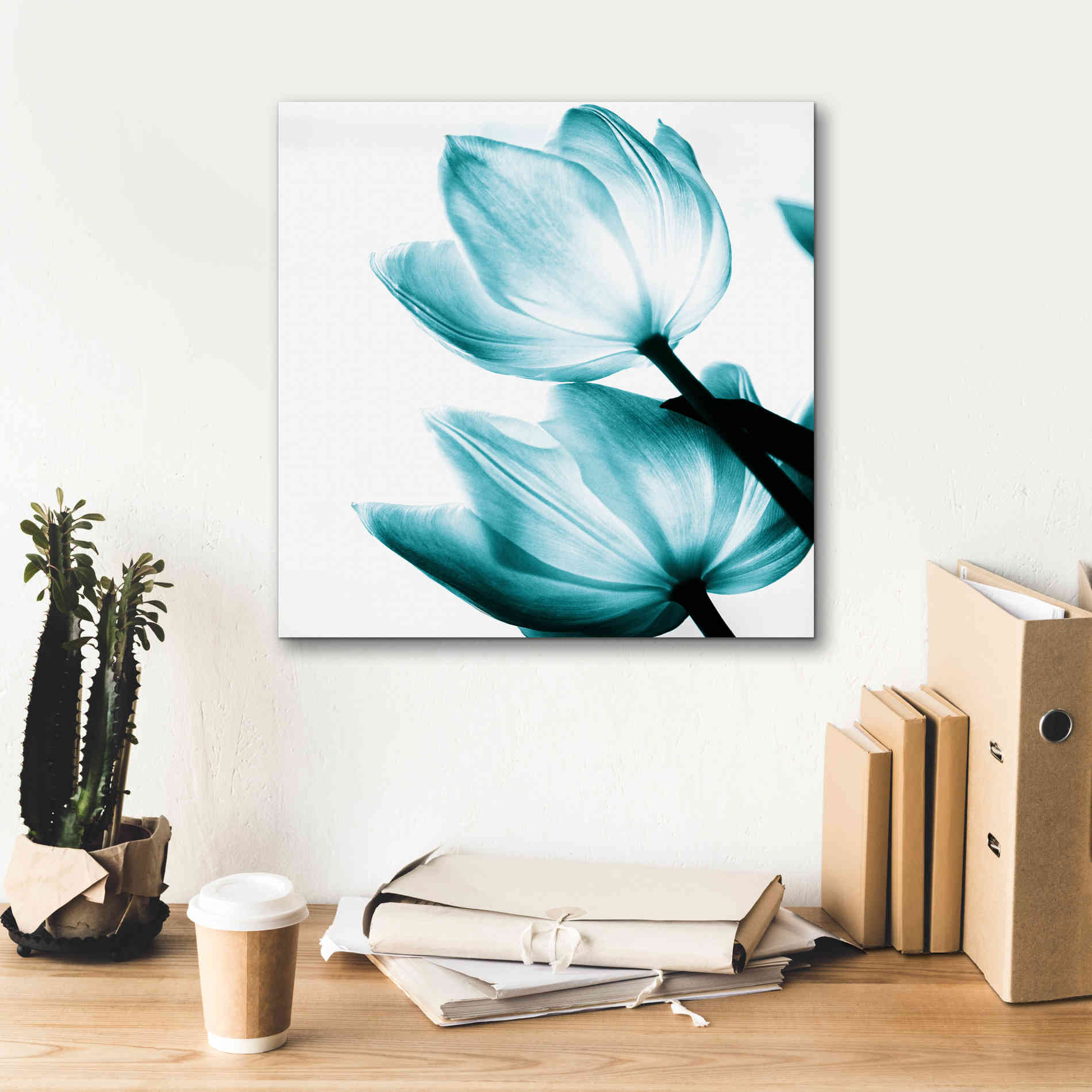 'Translucent Tulips II Teal' by Debra Van Swearingen, Canvas Wall Art,18 x 18