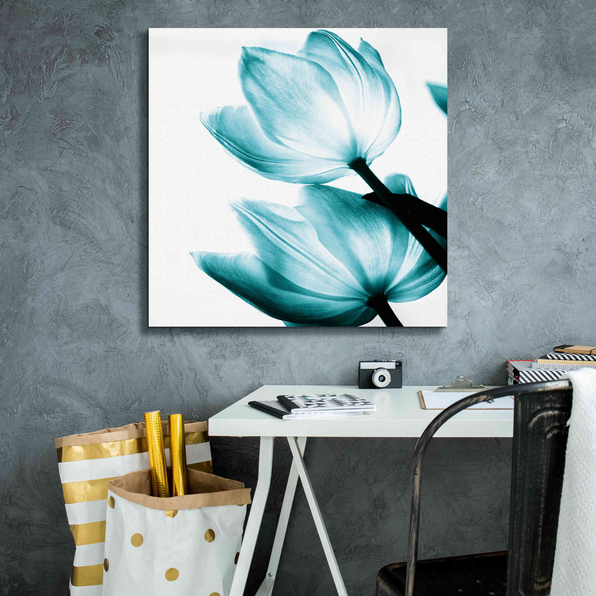 'Translucent Tulips II Teal' by Debra Van Swearingen, Canvas Wall Art,26 x 26