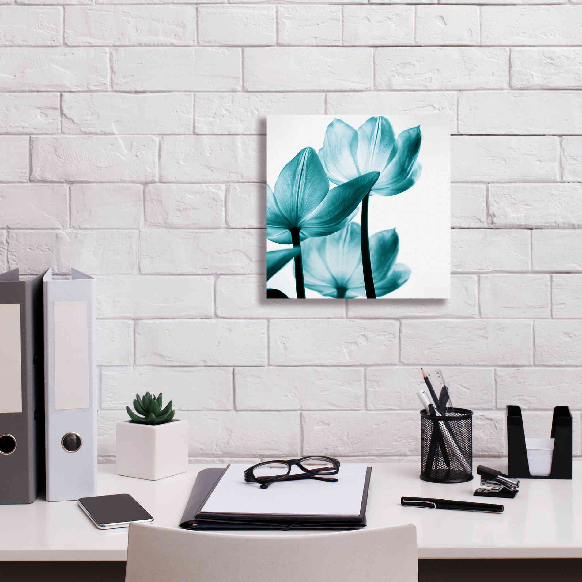 'Translucent Tulips III Teal' by Debra Van Swearingen, Canvas Wall Art,12 x 12