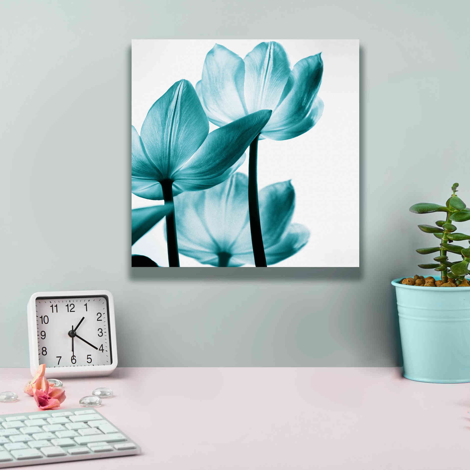 'Translucent Tulips III Teal' by Debra Van Swearingen, Canvas Wall Art,12 x 12