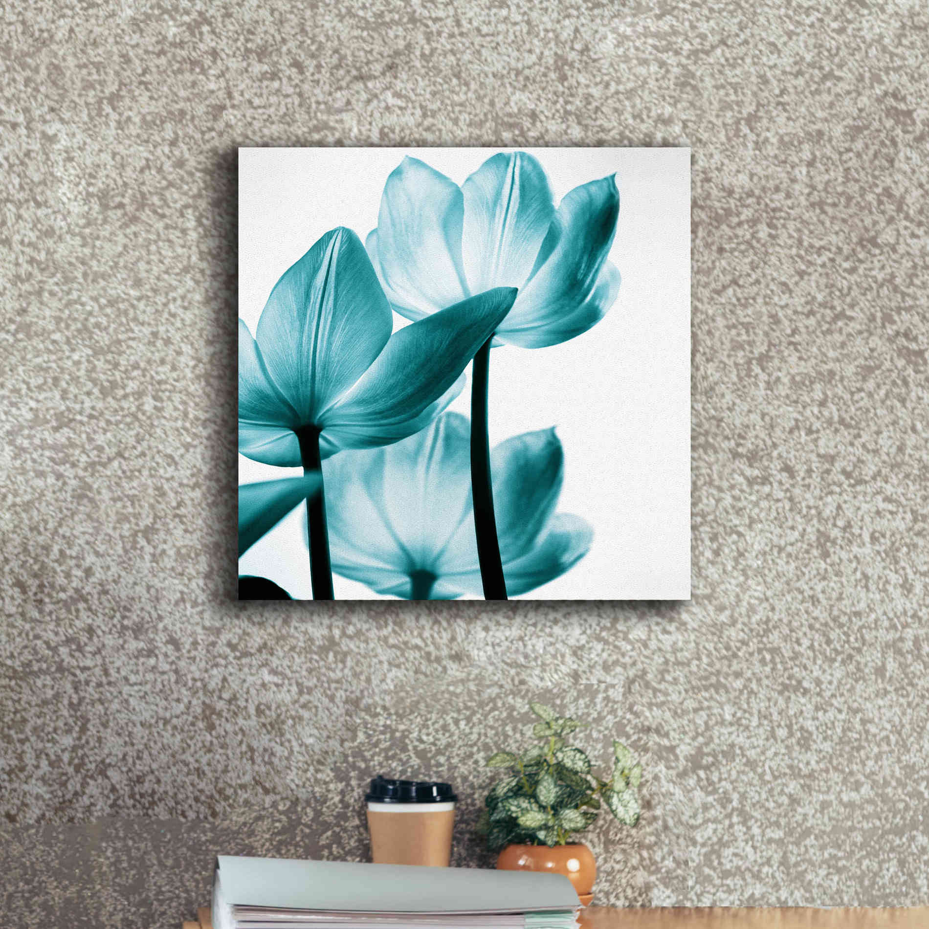 'Translucent Tulips III Teal' by Debra Van Swearingen, Canvas Wall Art,18 x 18