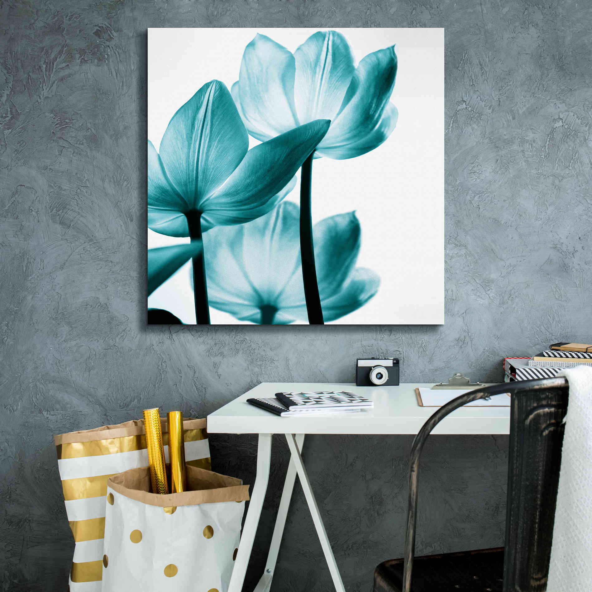 'Translucent Tulips III Teal' by Debra Van Swearingen, Canvas Wall Art,26 x 26