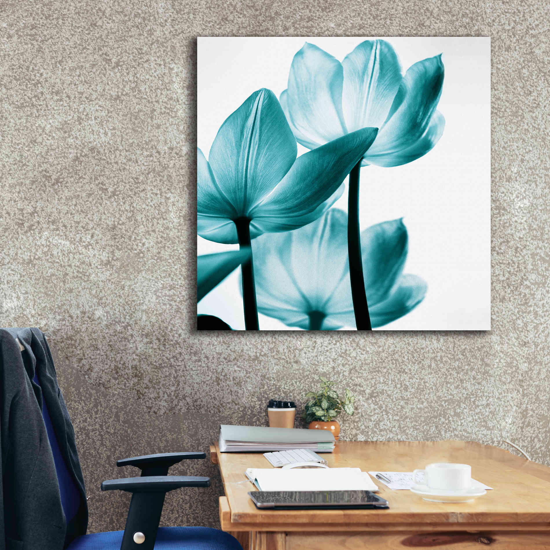 'Translucent Tulips III Teal' by Debra Van Swearingen, Canvas Wall Art,37 x 37