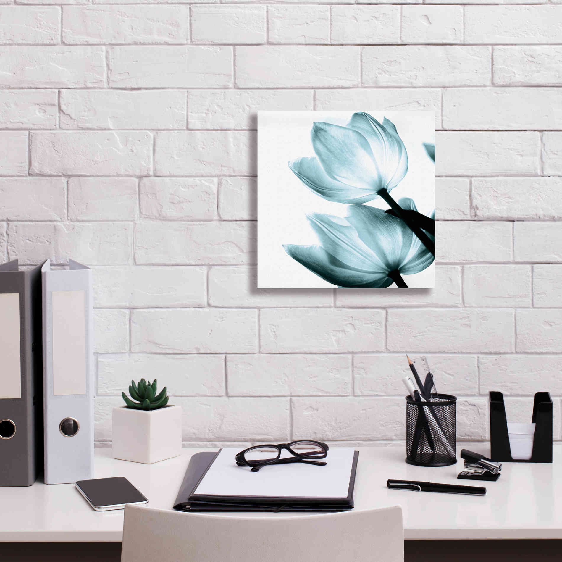 'Translucent Tulips II Aqua' by Debra Van Swearingen, Canvas Wall Art,12 x 12