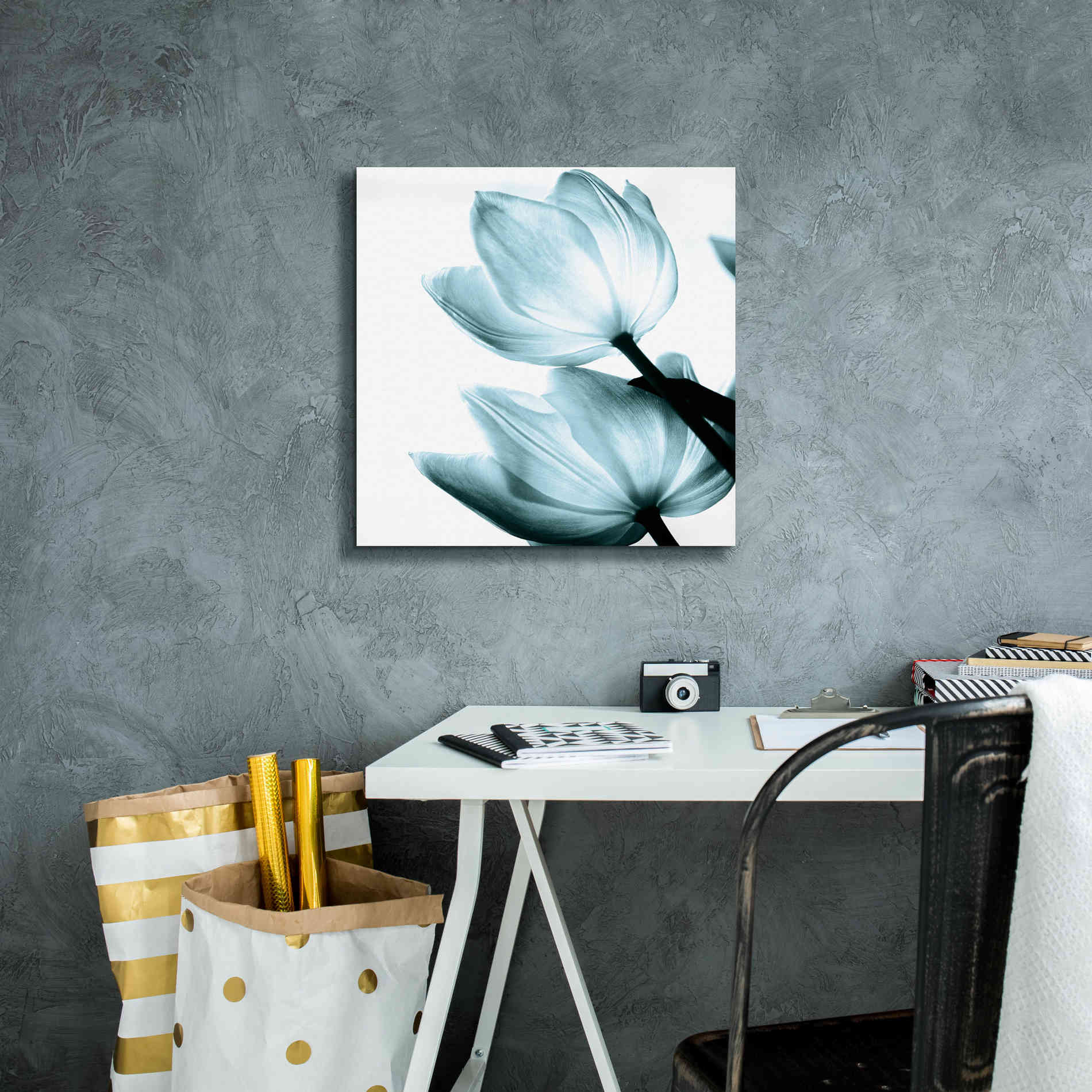 'Translucent Tulips II Aqua' by Debra Van Swearingen, Canvas Wall Art,18 x 18