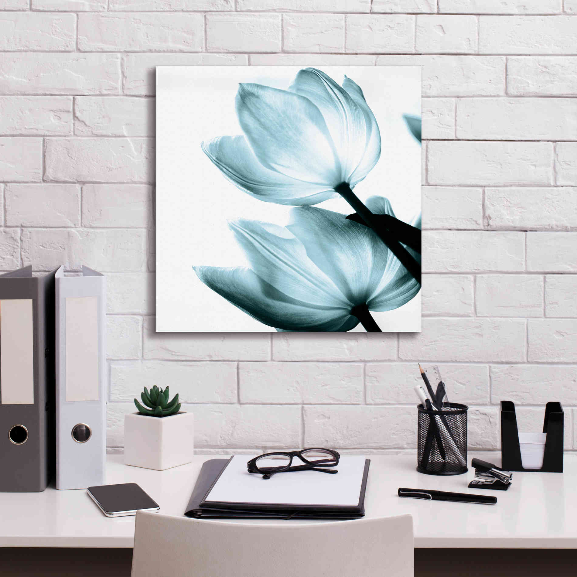 'Translucent Tulips II Aqua' by Debra Van Swearingen, Canvas Wall Art,18 x 18