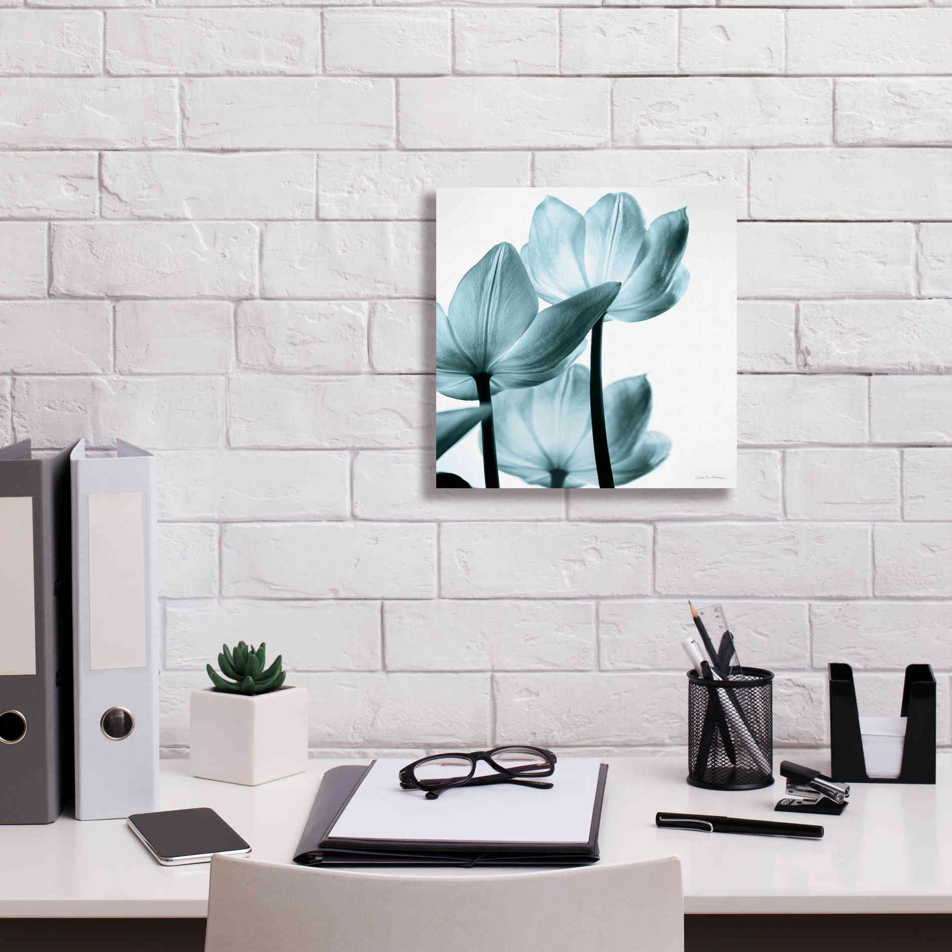 'Translucent Tulips III Aqua' by Debra Van Swearingen, Canvas Wall Art,12 x 12