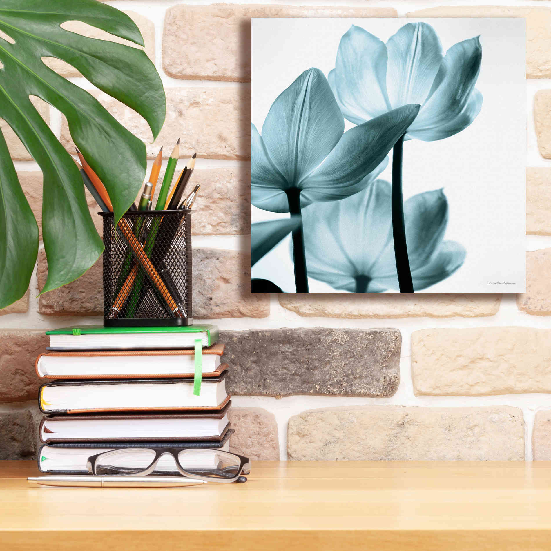 'Translucent Tulips III Aqua' by Debra Van Swearingen, Canvas Wall Art,12 x 12