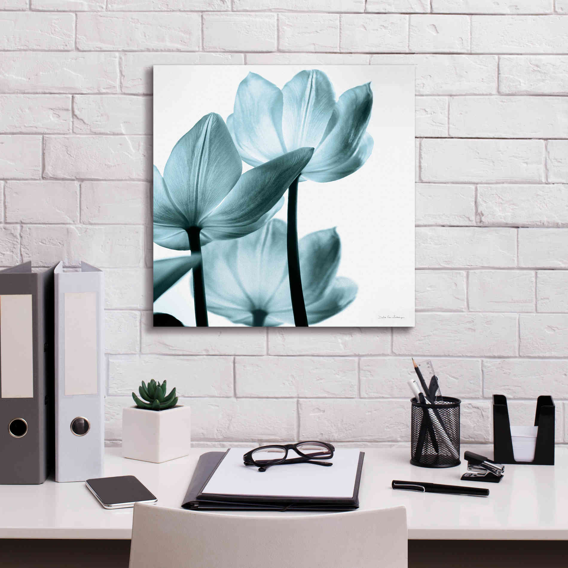 'Translucent Tulips III Aqua' by Debra Van Swearingen, Canvas Wall Art,18 x 18