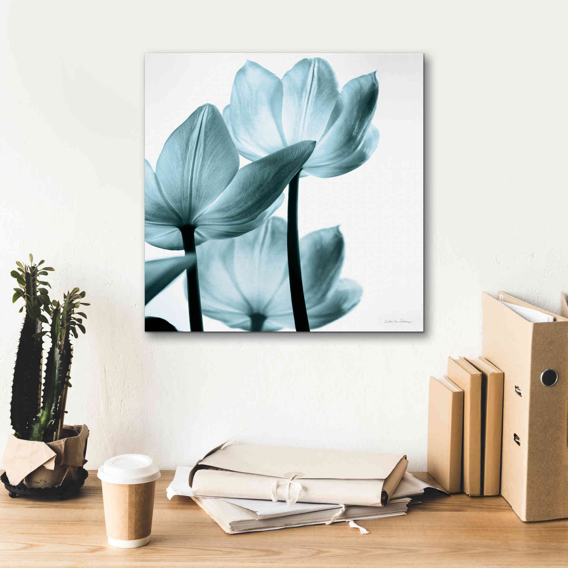 'Translucent Tulips III Aqua' by Debra Van Swearingen, Canvas Wall Art,18 x 18