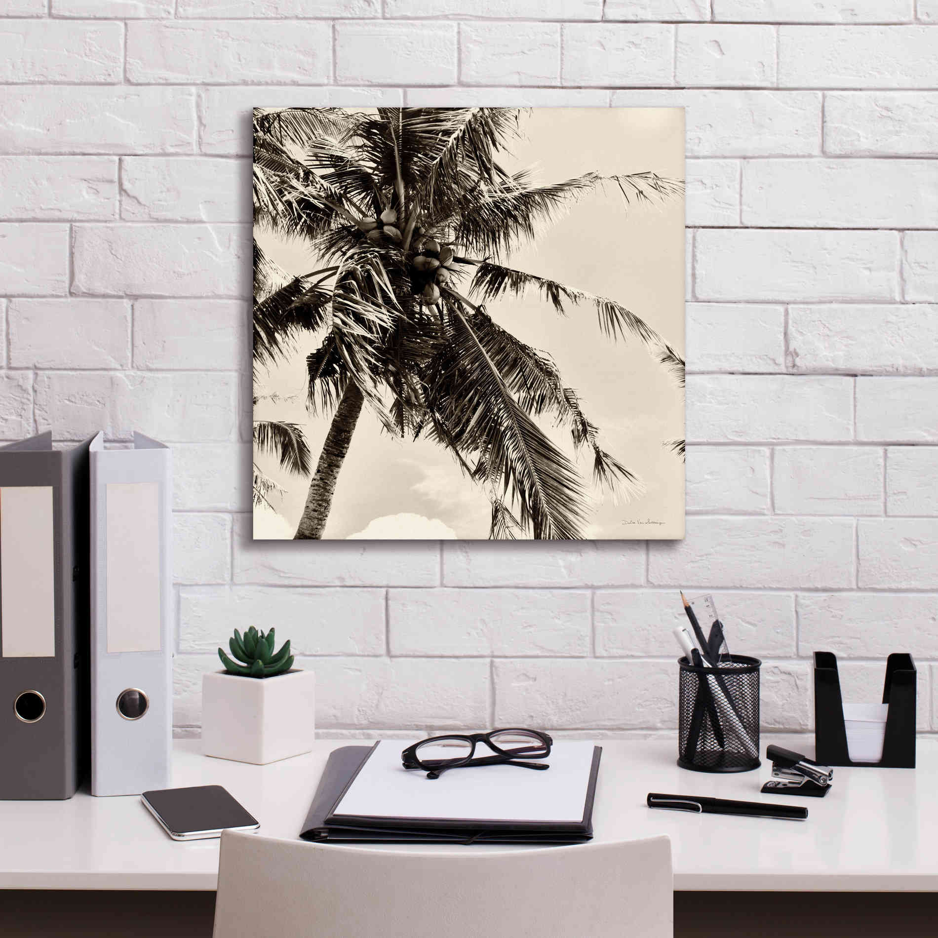 'Palm Tree Sepia II' by Debra Van Swearingen, Canvas Wall Art,18 x 18