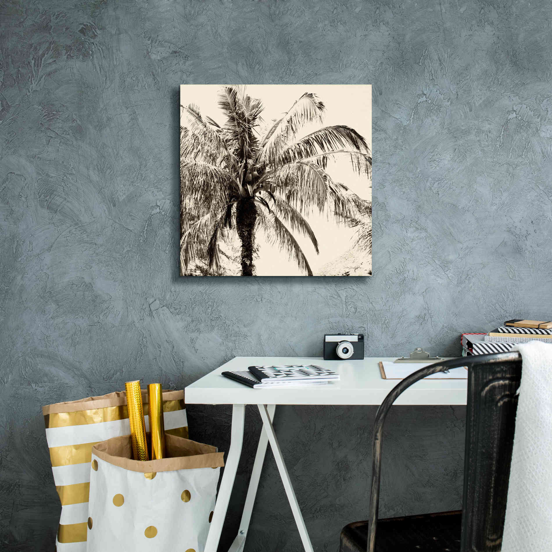 'Palm Tree Sepia III' by Debra Van Swearingen, Canvas Wall Art,18 x 18