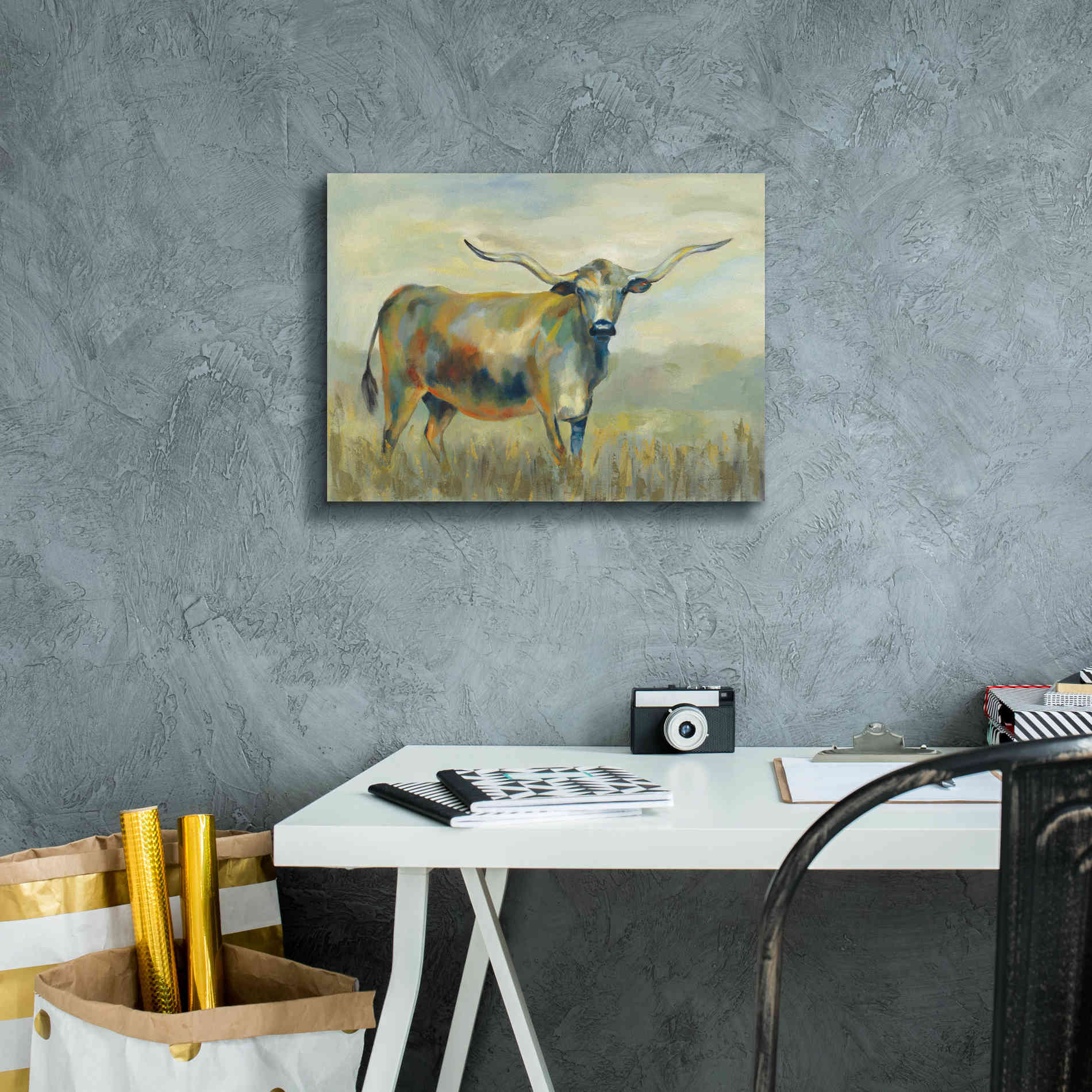 'Colorful Longhorn Cow' by Silvia Vassileva, Canvas Wall Art,16 x 12
