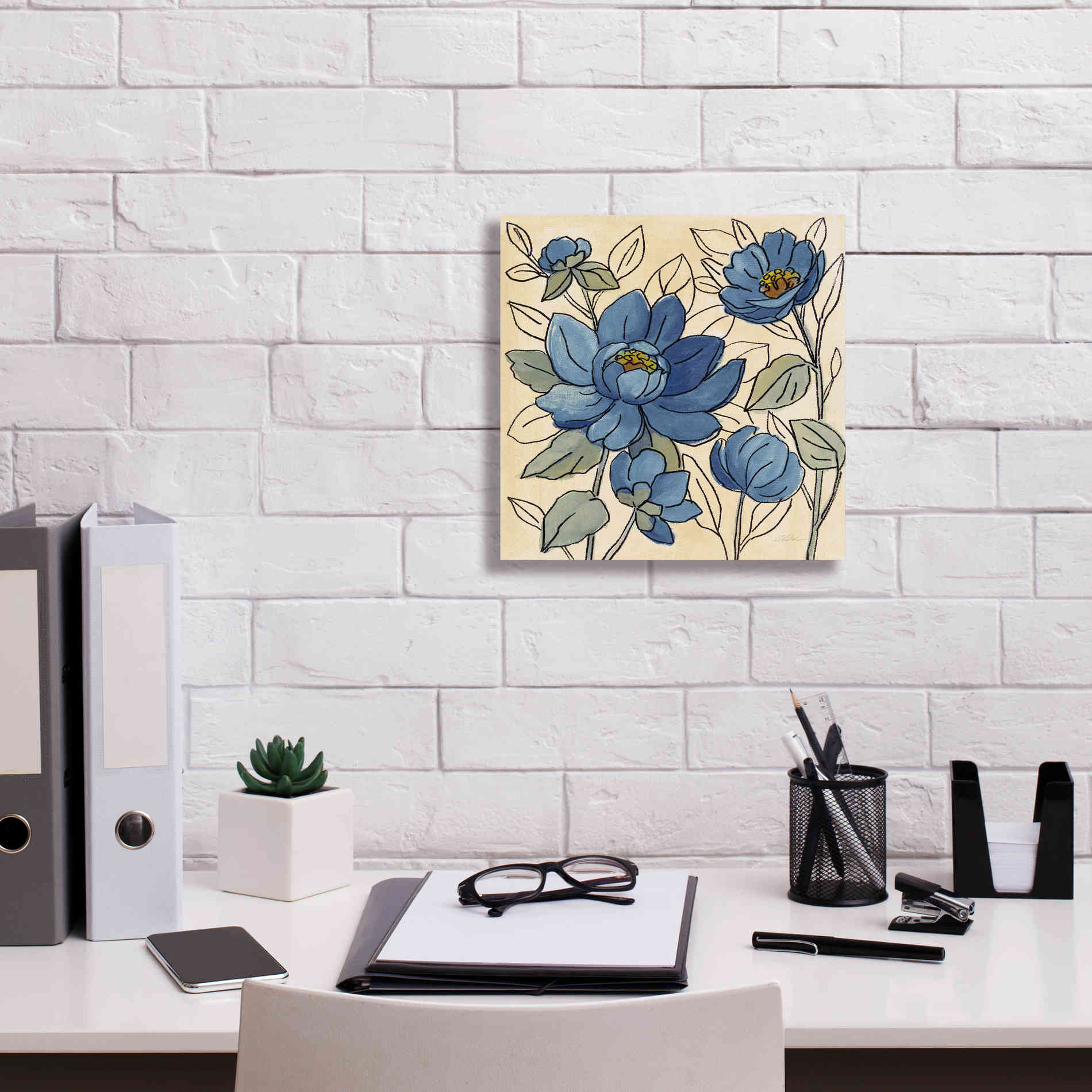 'Spring Lace Floral IV Dark Blue' by Silvia Vassileva, Canvas Wall Art,12 x 12