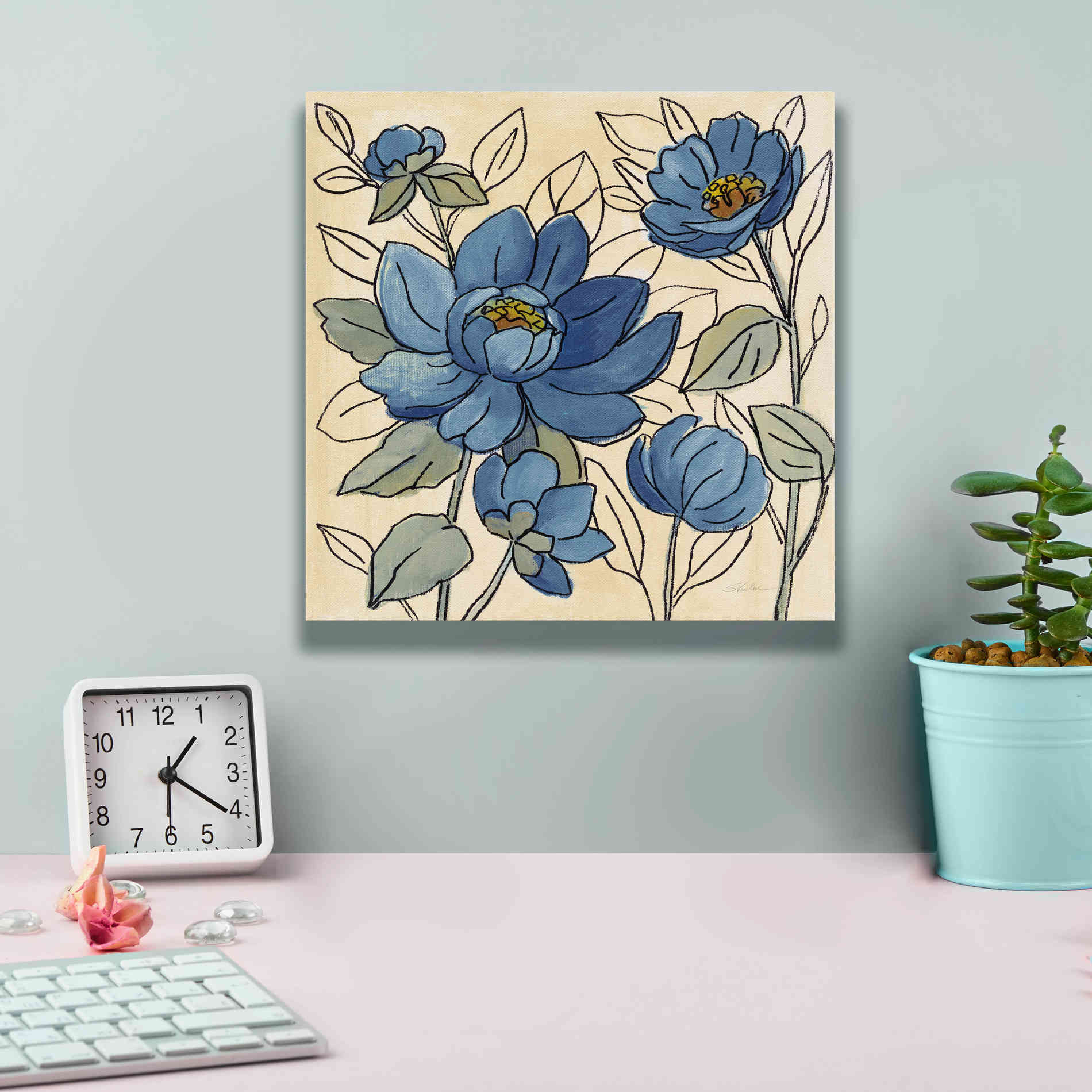 'Spring Lace Floral IV Dark Blue' by Silvia Vassileva, Canvas Wall Art,12 x 12