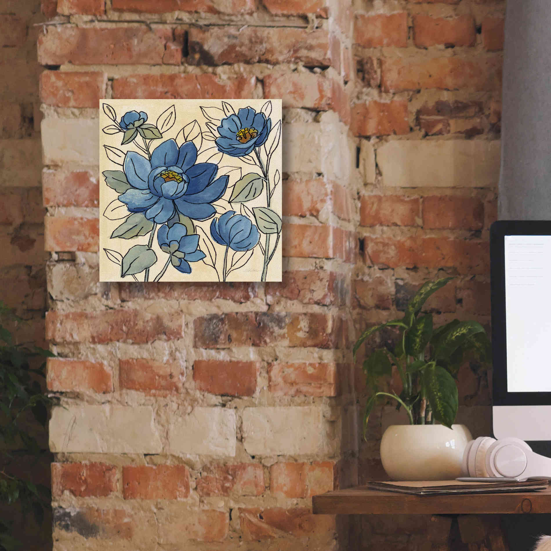 'Spring Lace Floral IV Dark Blue' by Silvia Vassileva, Canvas Wall Art,12 x 12