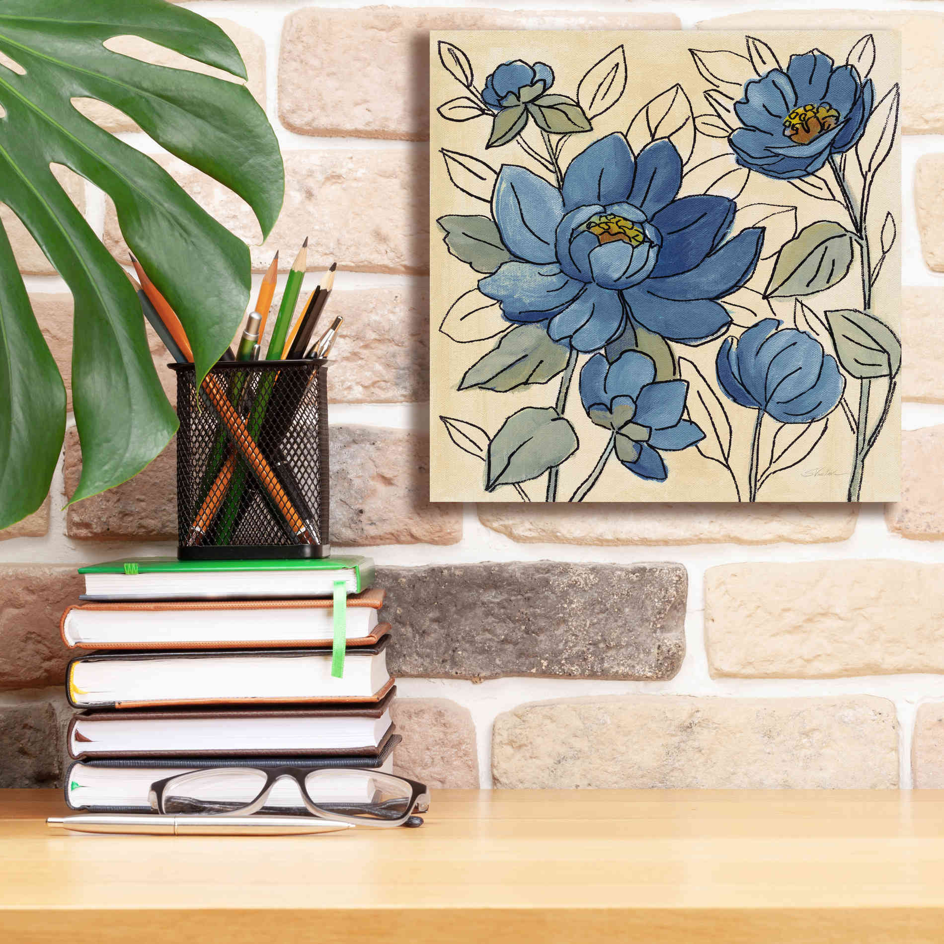 'Spring Lace Floral IV Dark Blue' by Silvia Vassileva, Canvas Wall Art,12 x 12