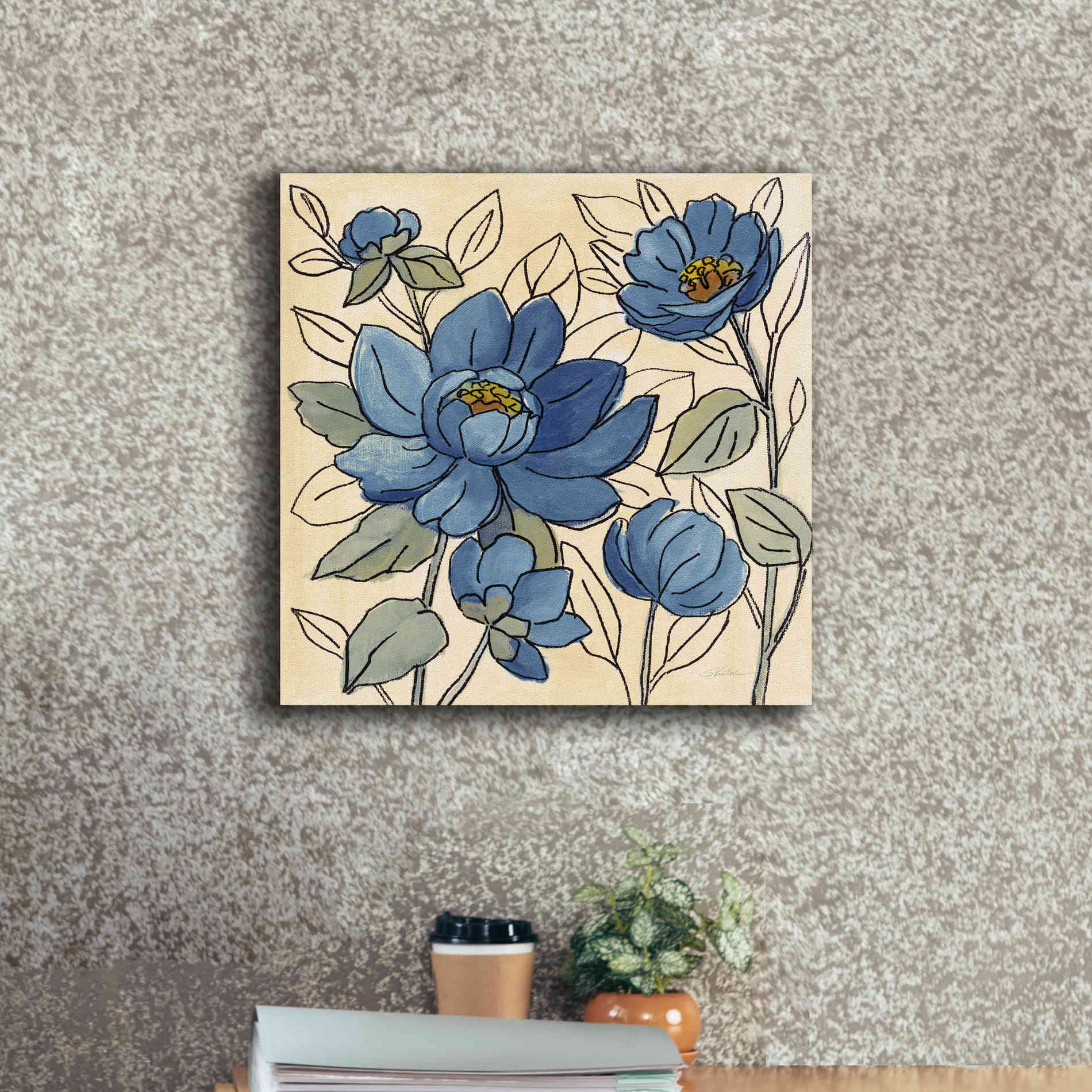 'Spring Lace Floral IV Dark Blue' by Silvia Vassileva, Canvas Wall Art,18 x 18