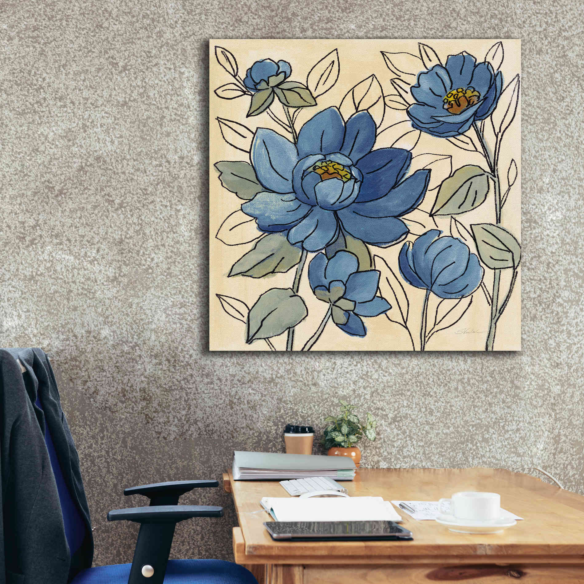 'Spring Lace Floral IV Dark Blue' by Silvia Vassileva, Canvas Wall Art,37 x 37