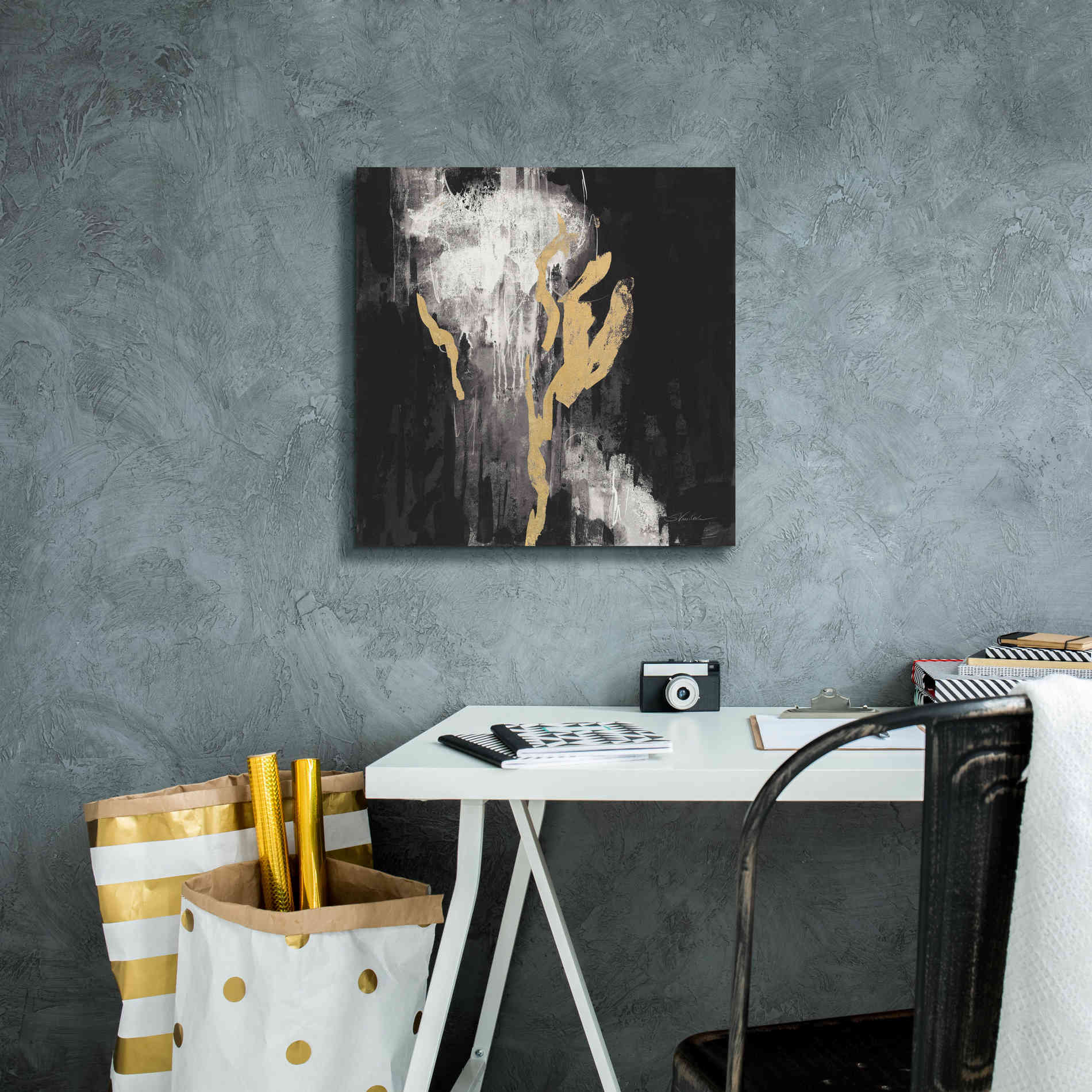 'Golden Rain II BW' by Silvia Vassileva, Canvas Wall Art,18 x 18