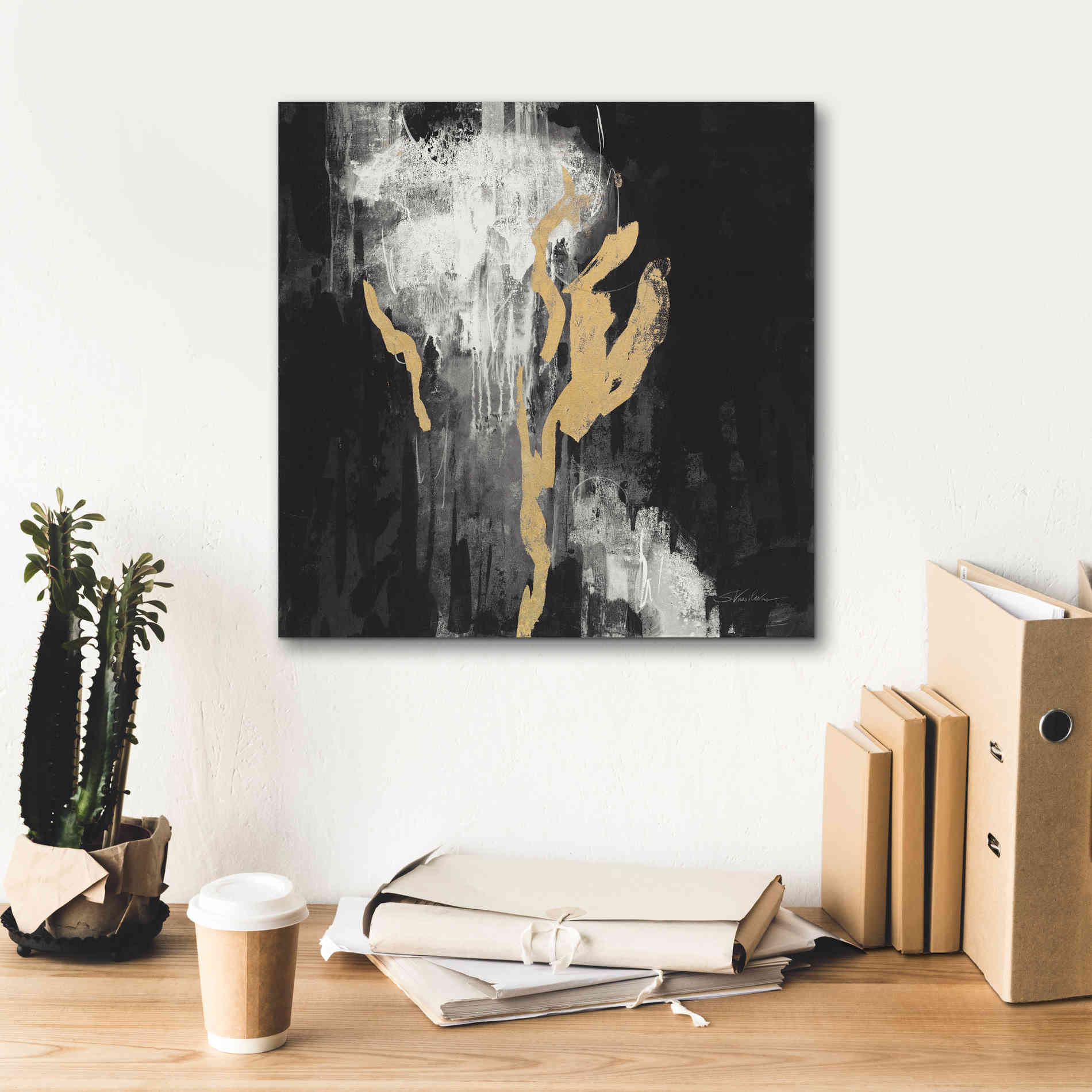 'Golden Rain II BW' by Silvia Vassileva, Canvas Wall Art,18 x 18