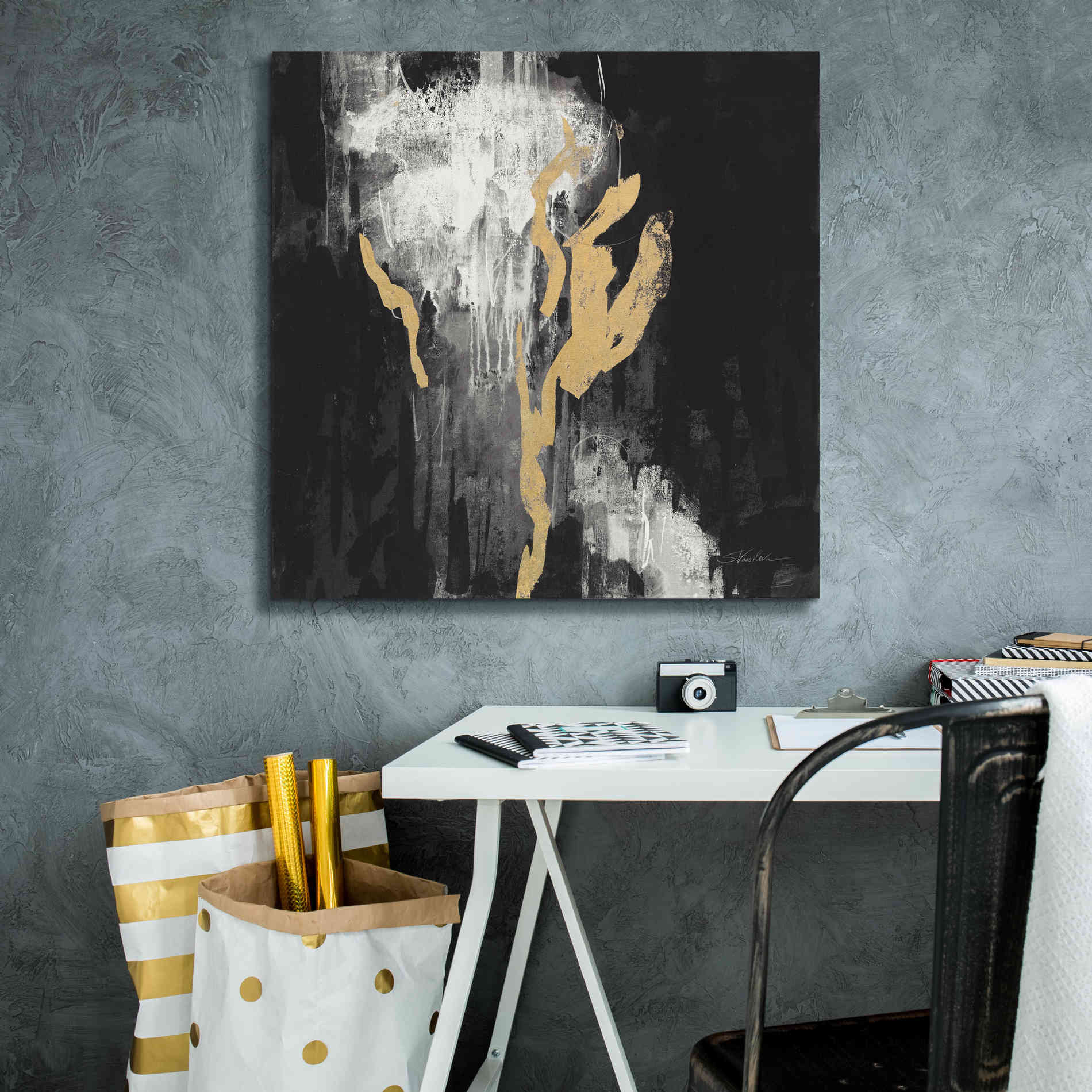 'Golden Rain II BW' by Silvia Vassileva, Canvas Wall Art,26 x 26