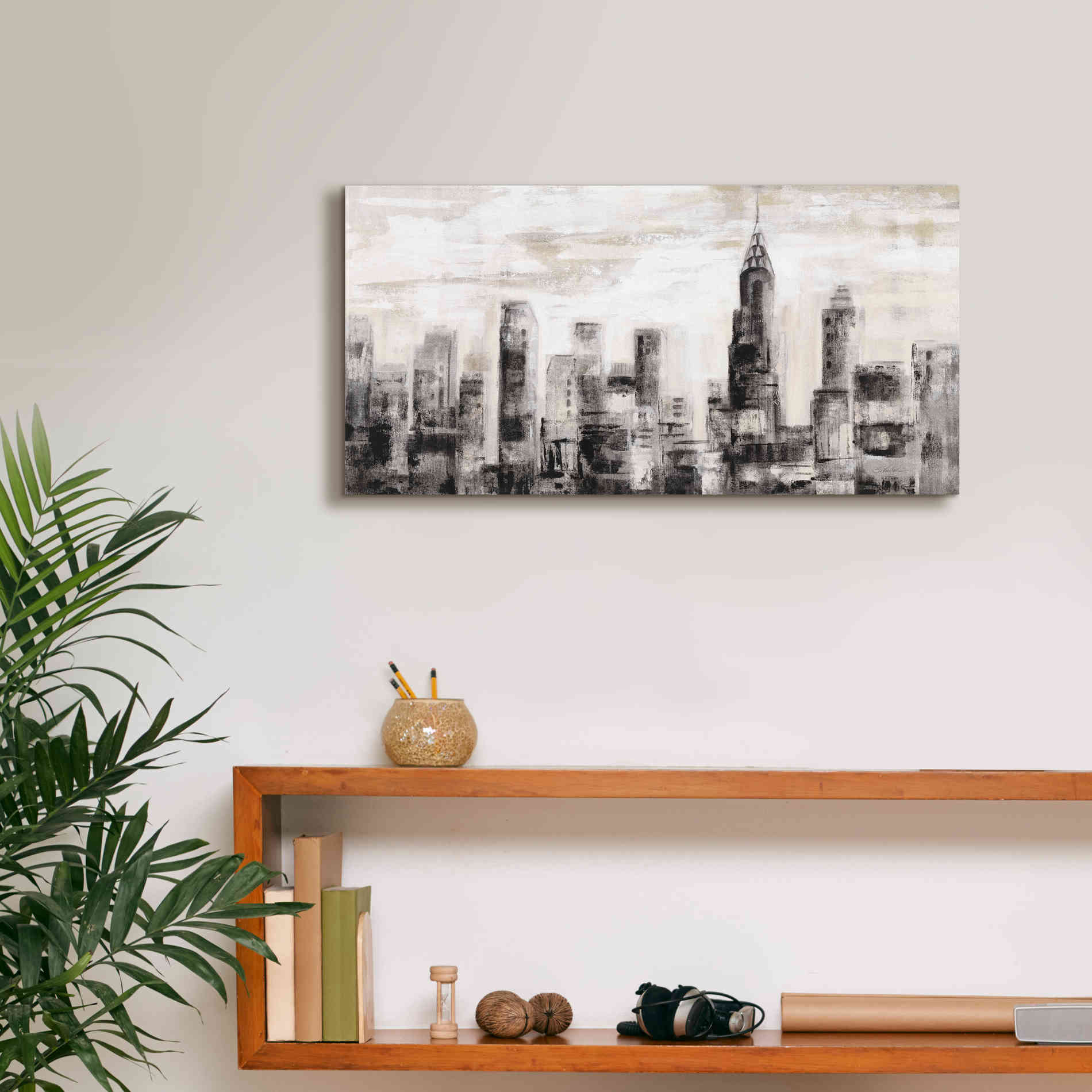 'Manhattan Skyline BW' by Silvia Vassileva, Canvas Wall Art,24 x 12