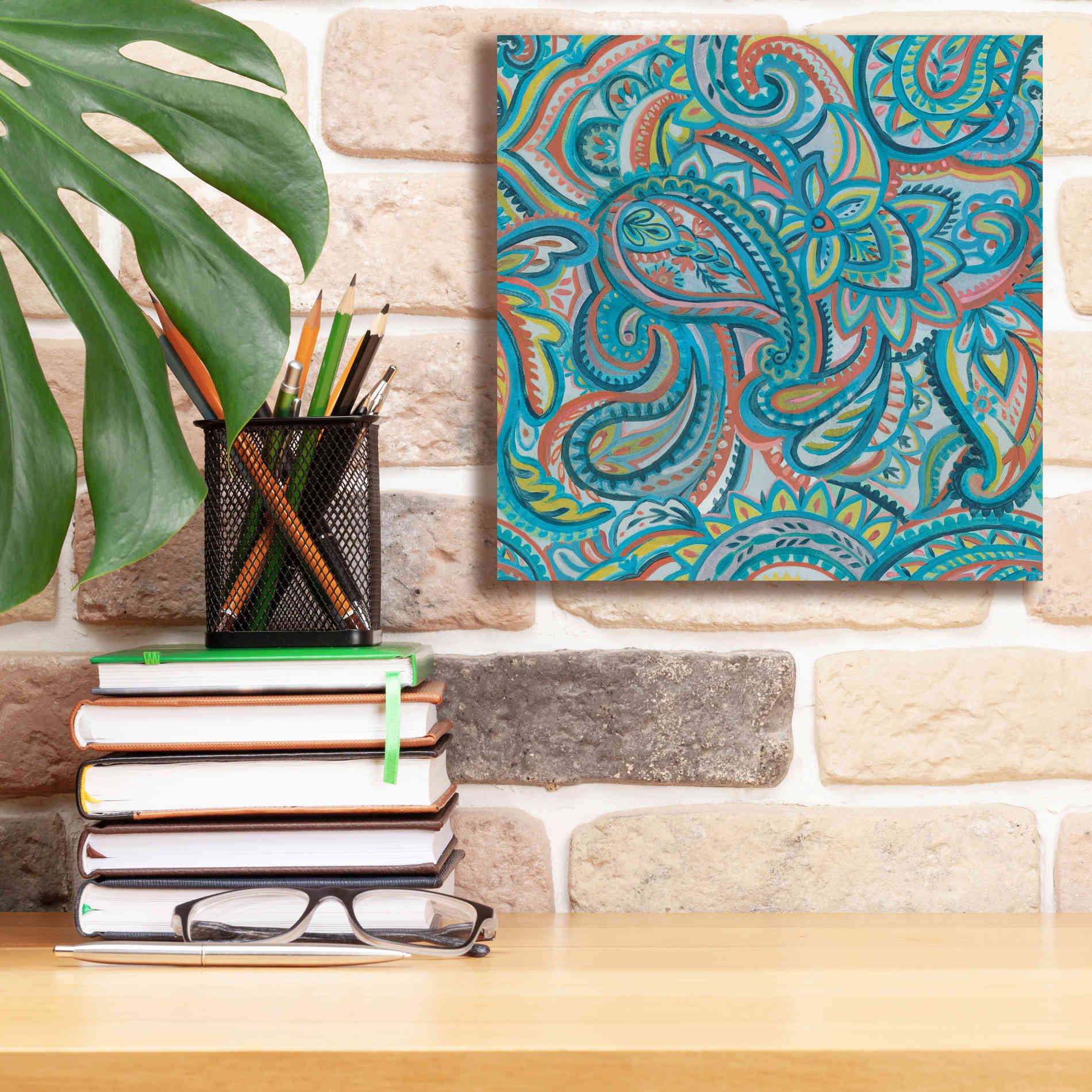 'Emerald Paisley Pattern III' by Silvia Vassileva, Canvas Wall Art,12 x 12