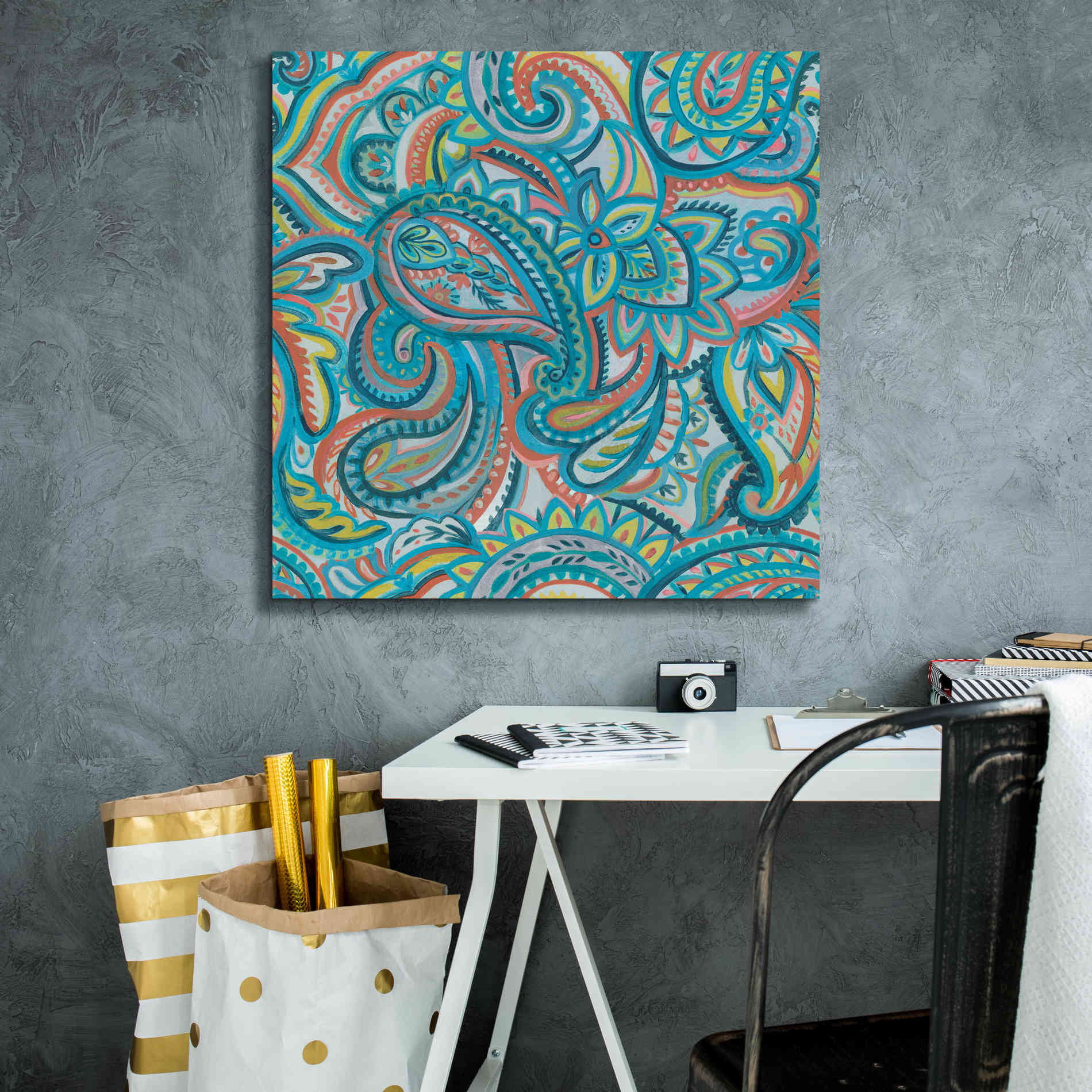 'Emerald Paisley Pattern III' by Silvia Vassileva, Canvas Wall Art,26 x 26
