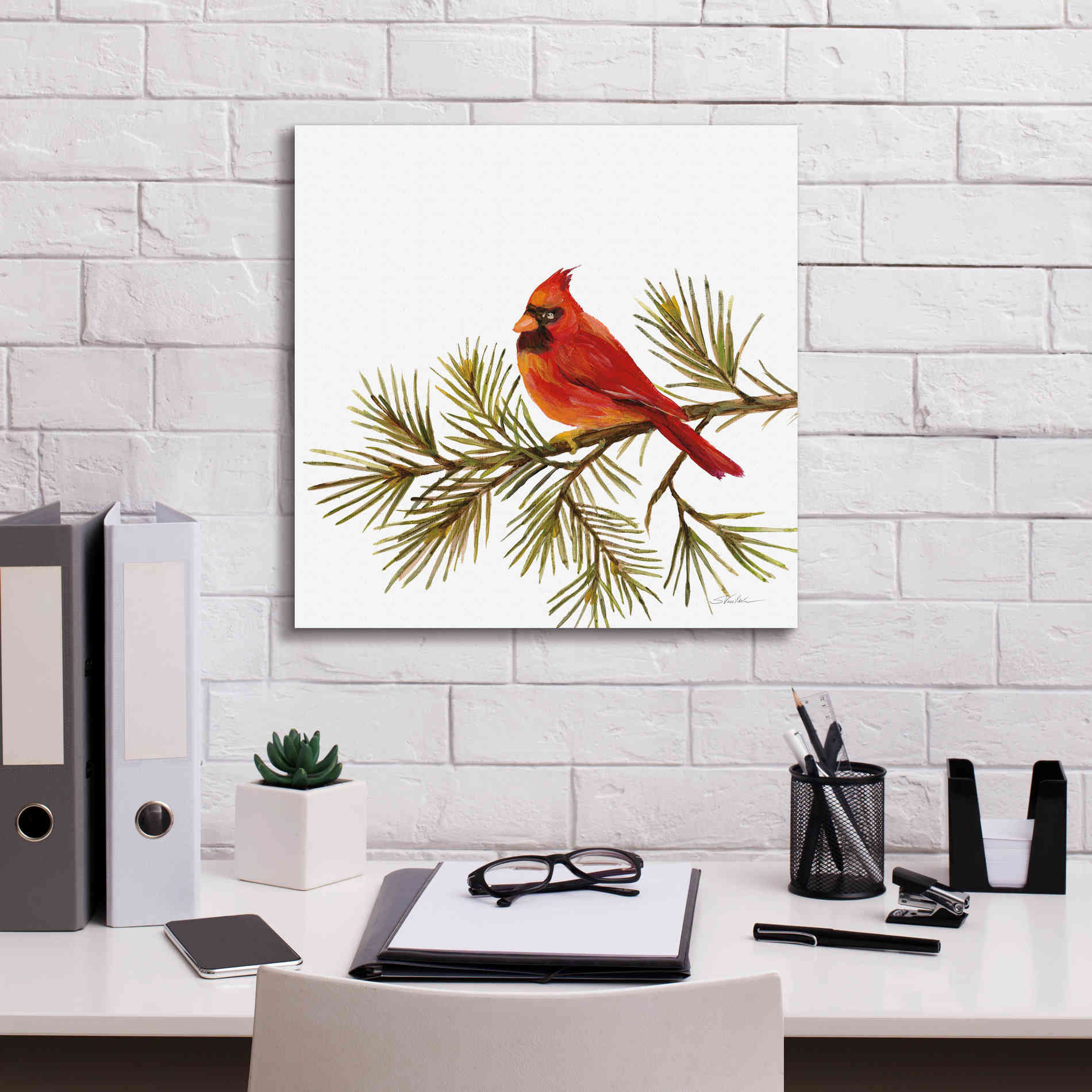 'Cardinal Christmas V on White' by Silvia Vassileva, Canvas Wall Art,18 x 18