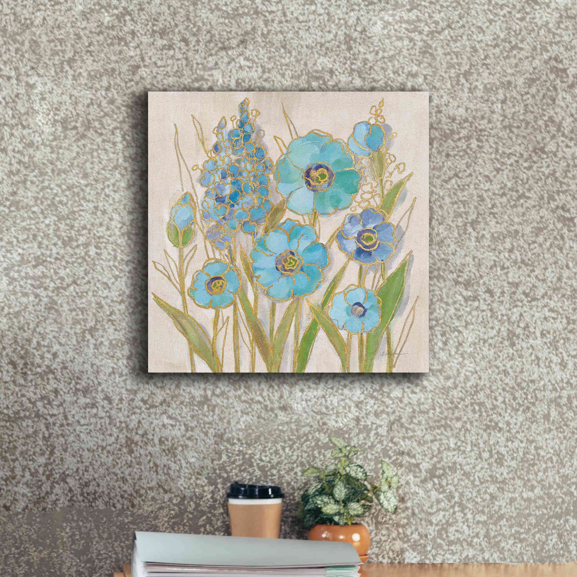 'Opalescent Floral I Blue' by Silvia Vassileva, Canvas Wall Art,18 x 18
