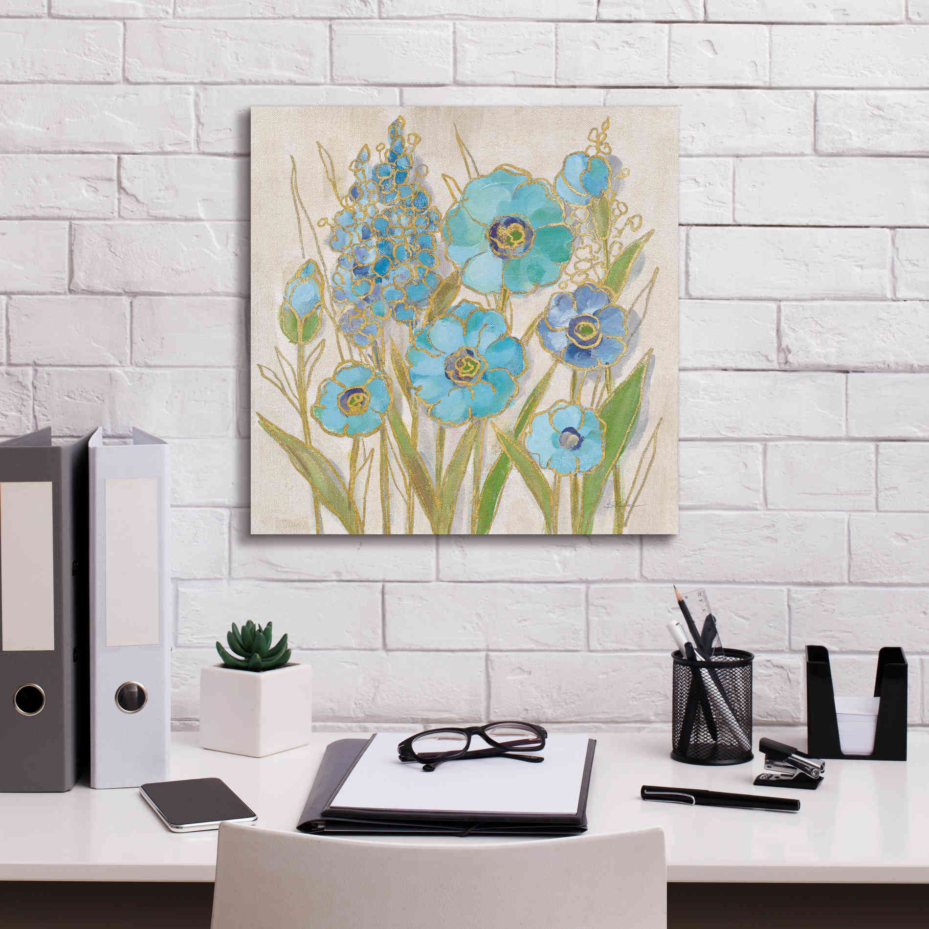 'Opalescent Floral I Blue' by Silvia Vassileva, Canvas Wall Art,18 x 18