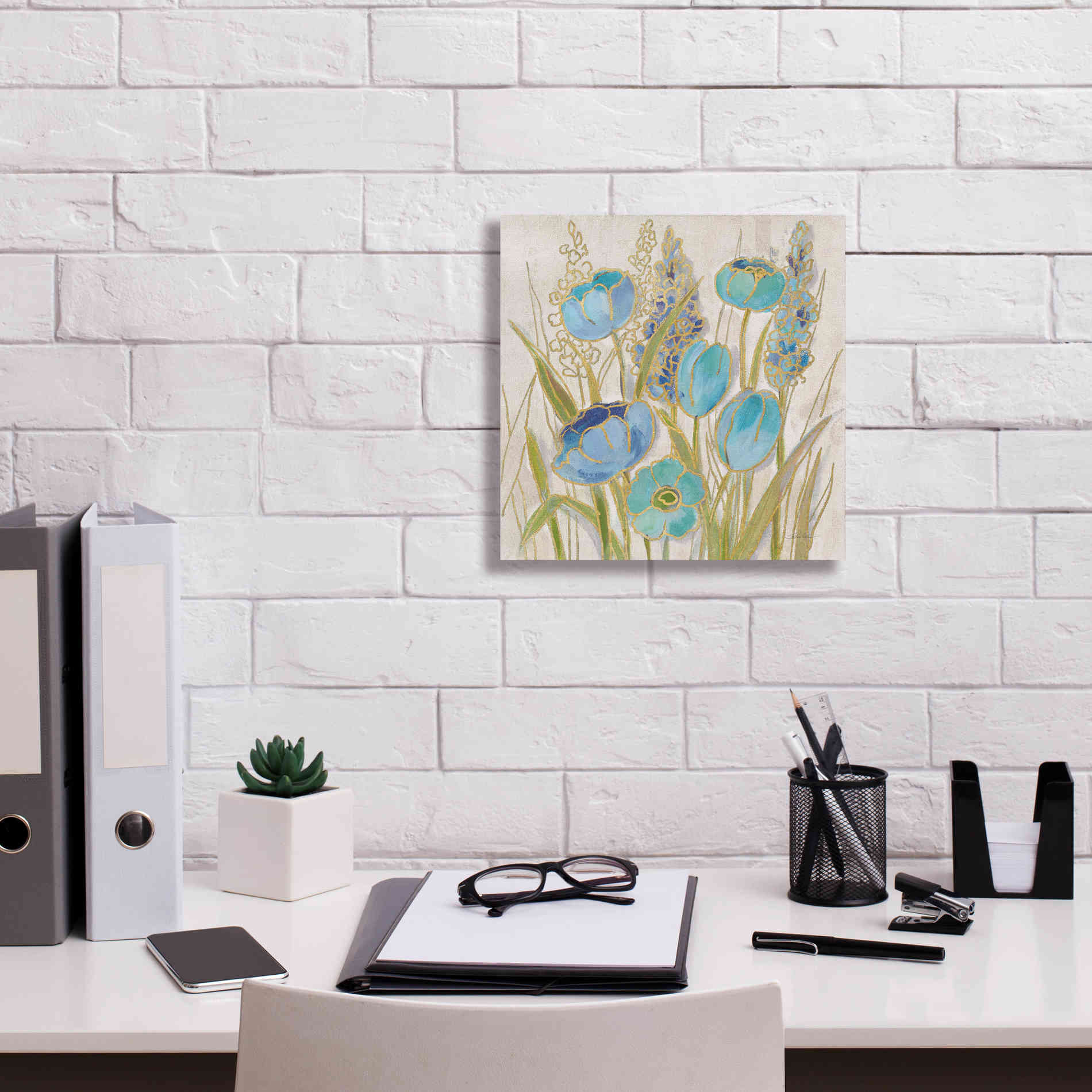 'Opalescent Floral II Blue' by Silvia Vassileva, Canvas Wall Art,12 x 12