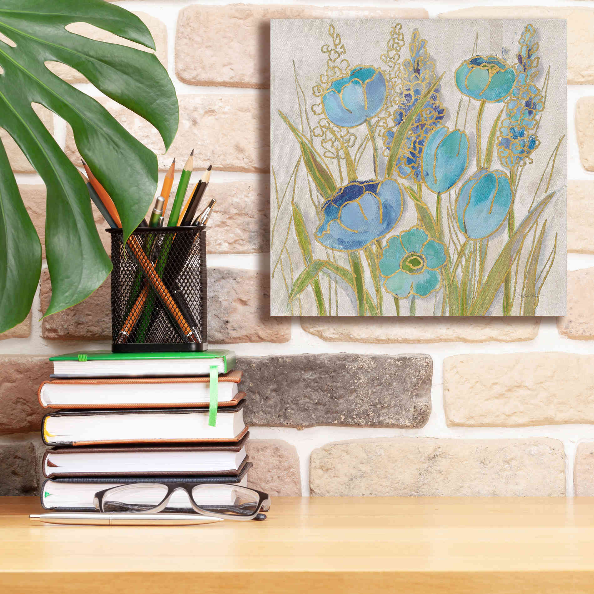 'Opalescent Floral II Blue' by Silvia Vassileva, Canvas Wall Art,12 x 12