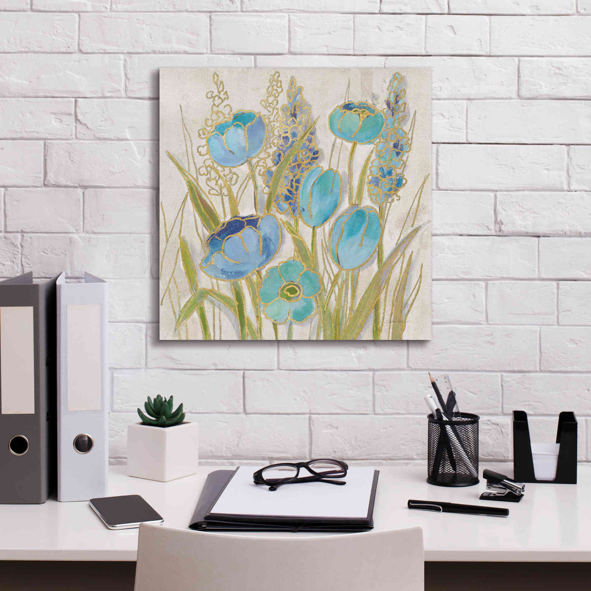 'Opalescent Floral II Blue' by Silvia Vassileva, Canvas Wall Art,18 x 18