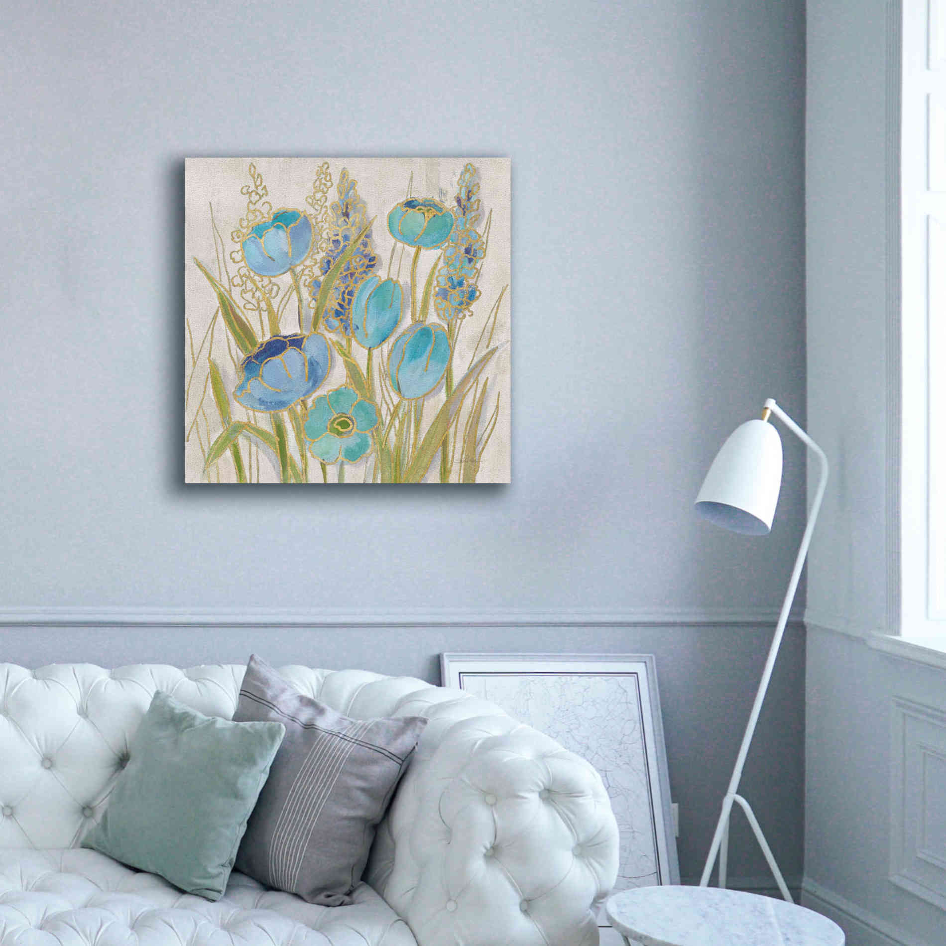 'Opalescent Floral II Blue' by Silvia Vassileva, Canvas Wall Art,37 x 37