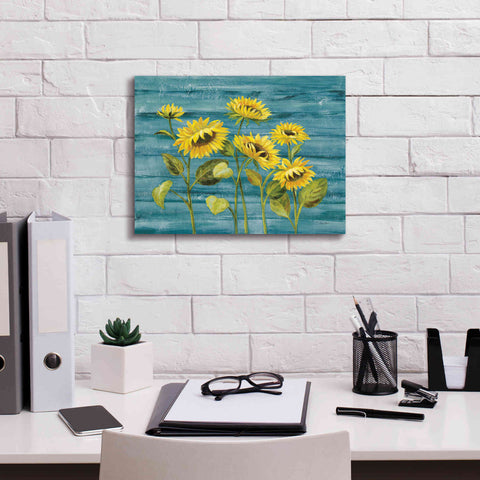 Image of 'Cottage Sunflowers Teal' by Silvia Vassileva, Canvas Wall Art,16 x 12