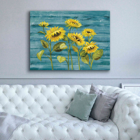 Image of 'Cottage Sunflowers Teal' by Silvia Vassileva, Canvas Wall Art,54 x 40