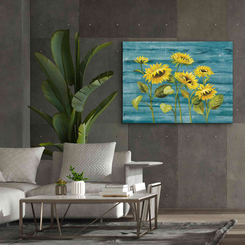 Image of 'Cottage Sunflowers Teal' by Silvia Vassileva, Canvas Wall Art,54 x 40
