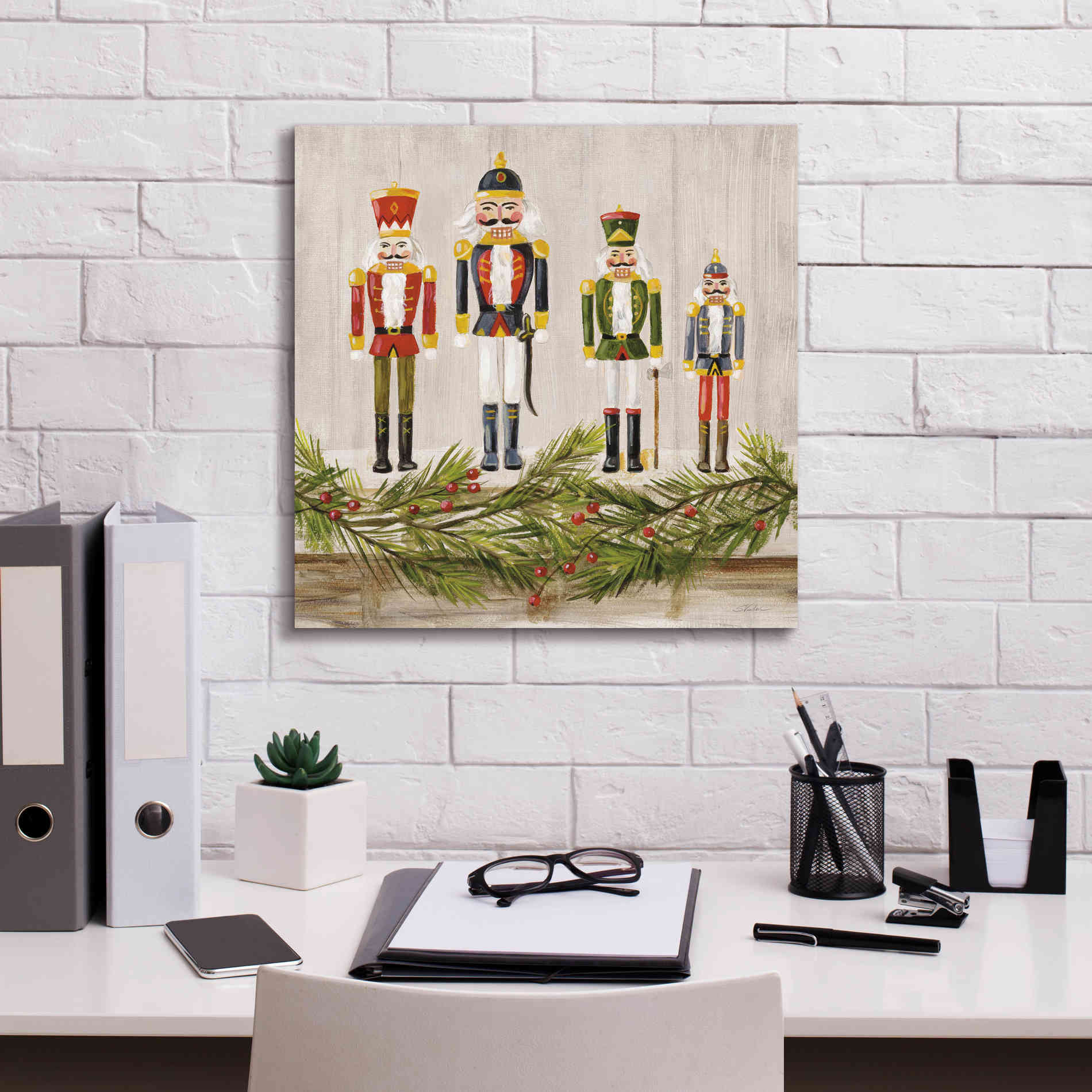 'Nutcrackers on a Mantel' by Silvia Vassileva, Canvas Wall Art,18 x 18