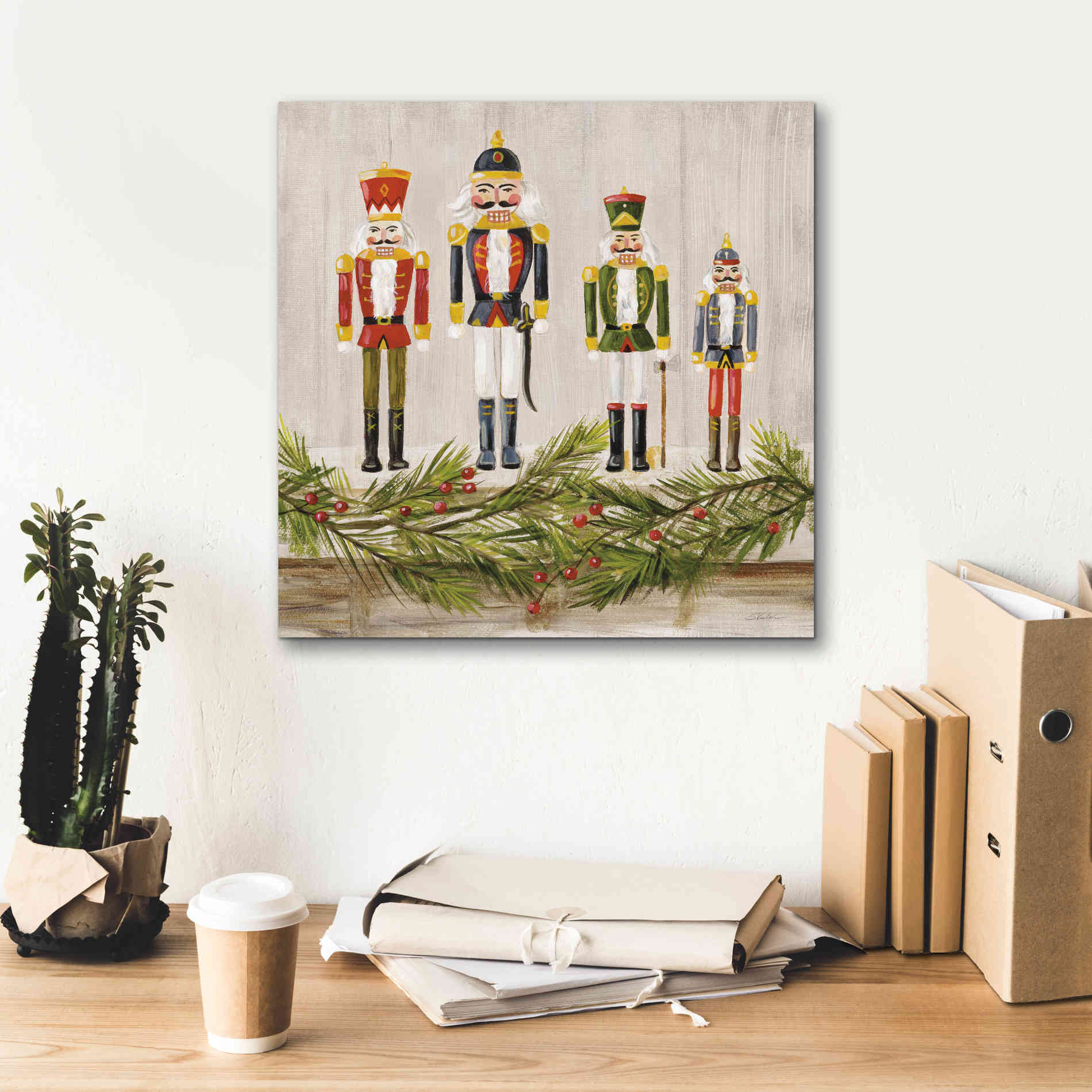 'Nutcrackers on a Mantel' by Silvia Vassileva, Canvas Wall Art,18 x 18