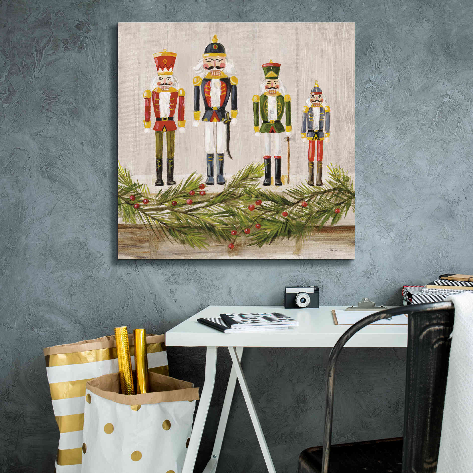 'Nutcrackers on a Mantel' by Silvia Vassileva, Canvas Wall Art,26 x 26