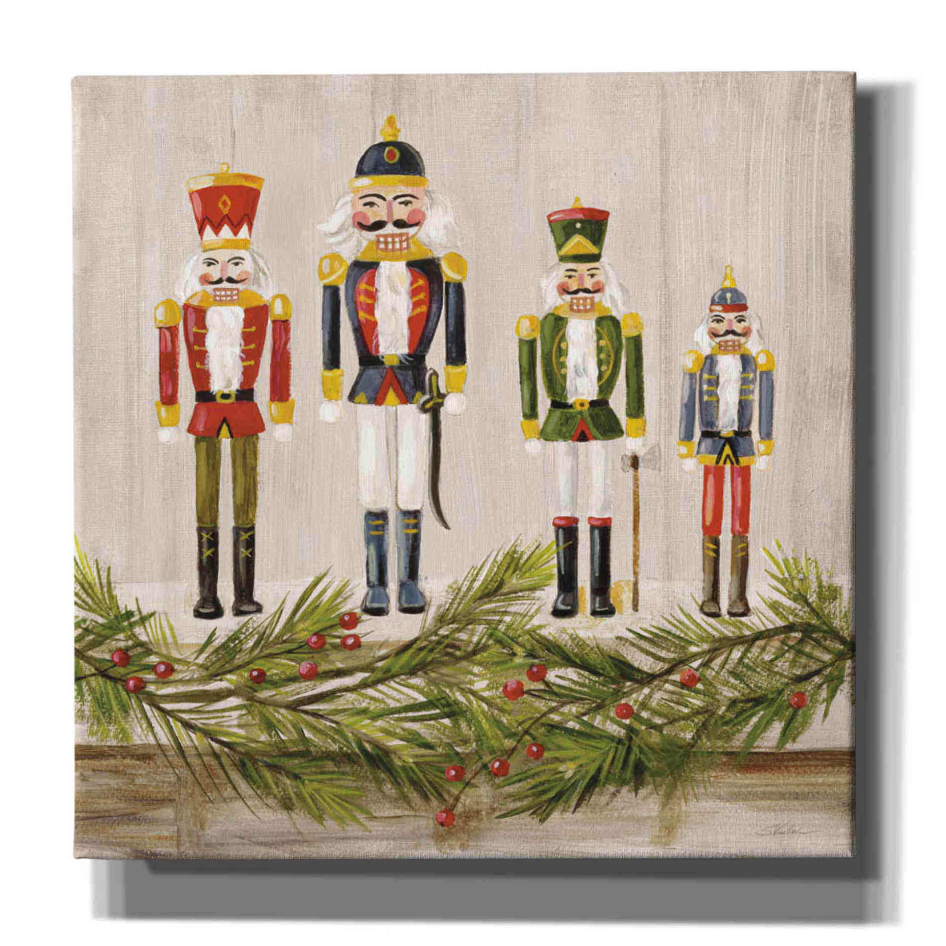 'Nutcrackers on a Mantel' by Silvia Vassileva, Canvas Wall Art,12x12x1.1x0,18x18x1.1x0,26x26x1.74x0,37x37x1.74x0