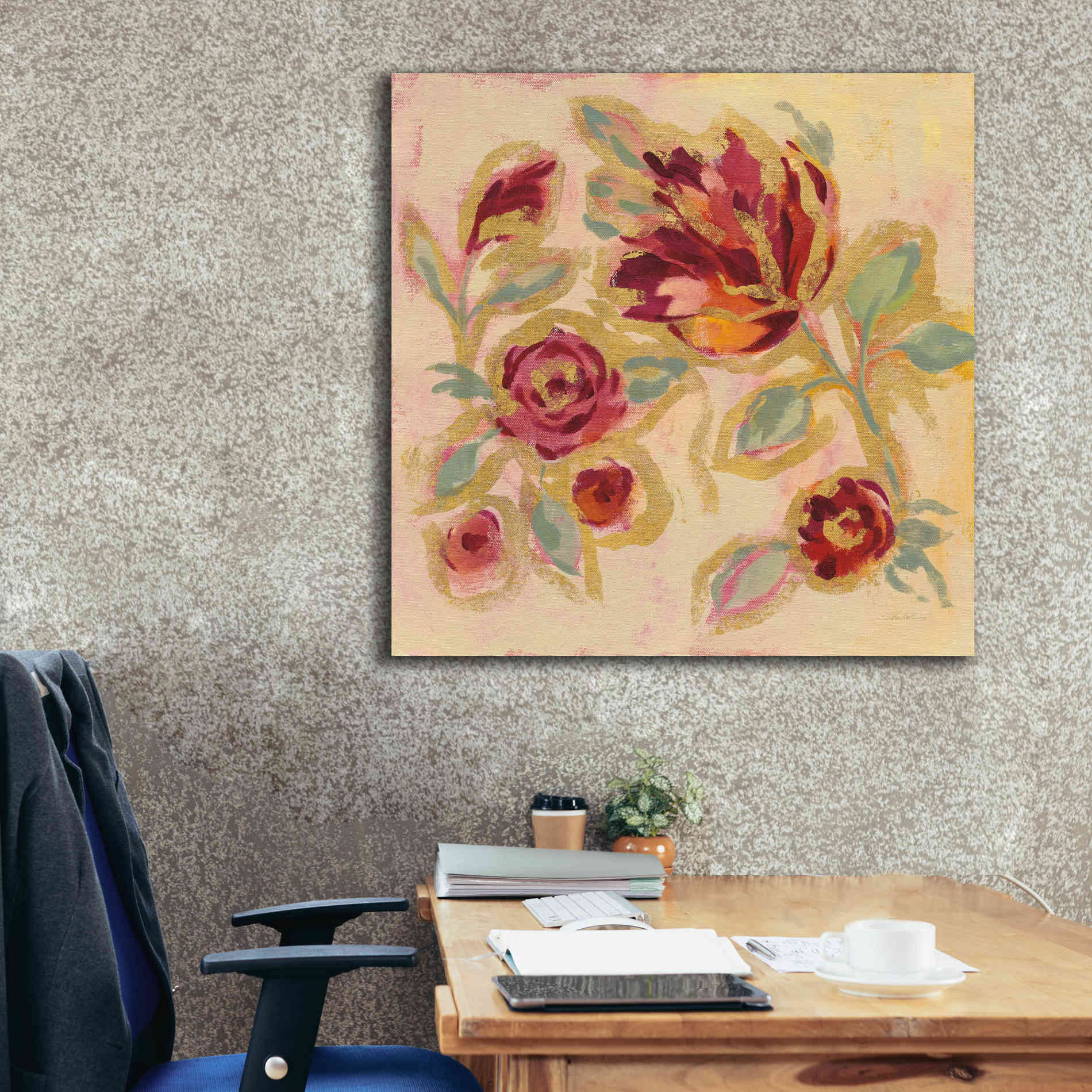Epic Art 'Gilded Loose Floral II' by Silvia Vassileva, Canvas Wall Art,37 x 37