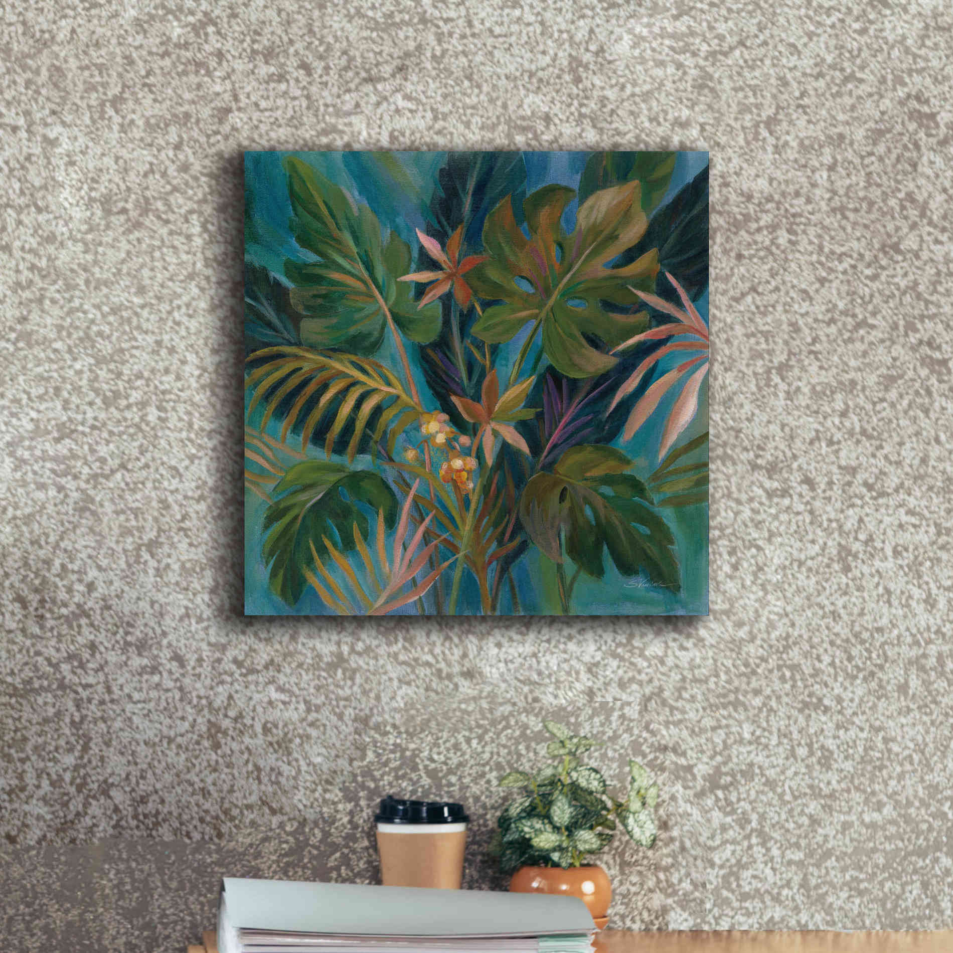 Epic Art 'Midnight Tropical Leaves' by Silvia Vassileva, Canvas Wall Art,18 x 18