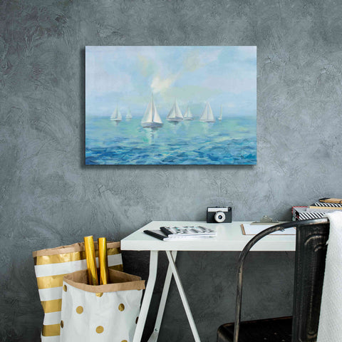 Image of Epic Art 'Boats in the Haze' by Silvia Vassileva, Canvas Wall Art,26 x 18